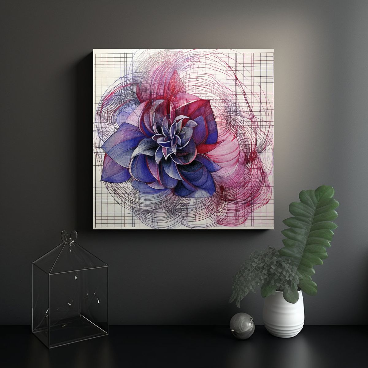 GENERICO - Cuadro Abstracto Innovador Dibujando Una Flor Con 70x70 Cm