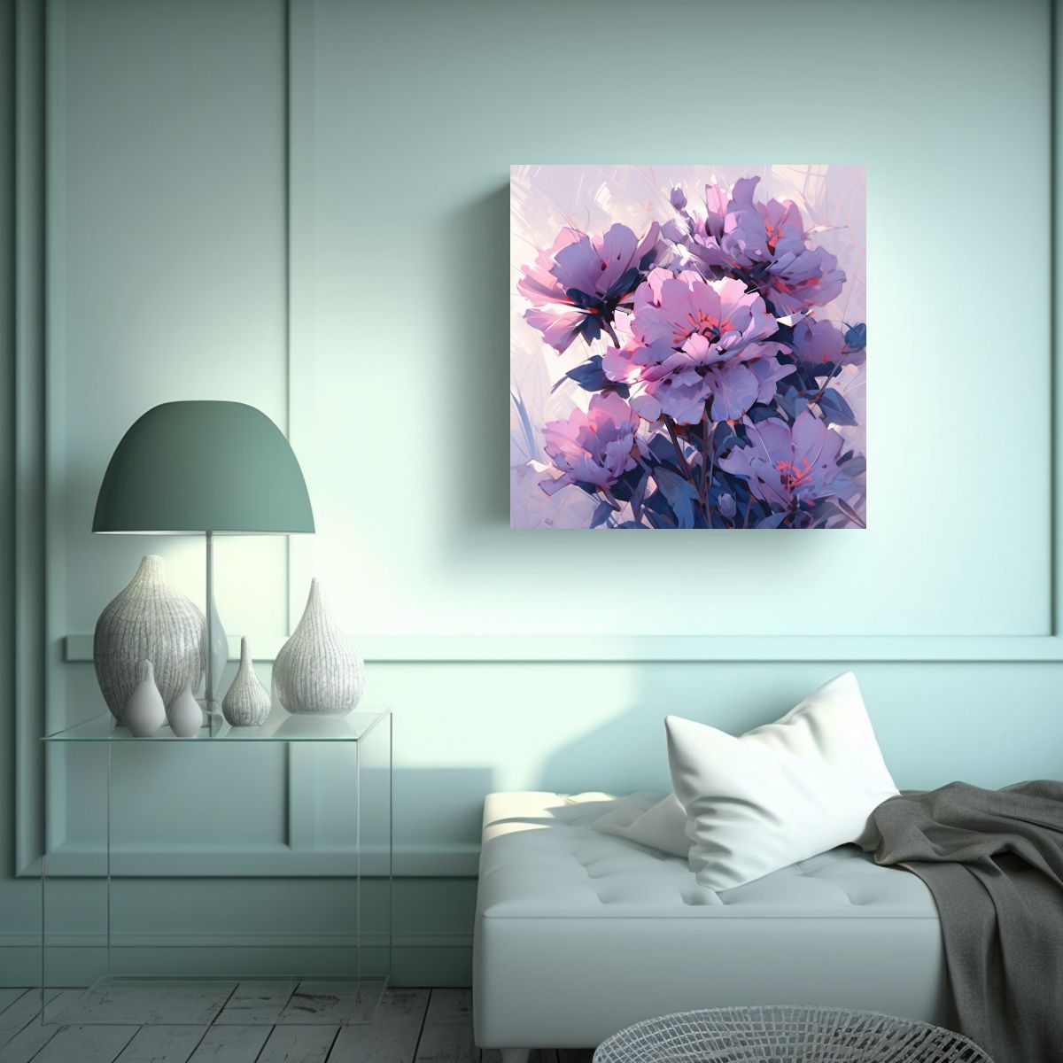 GENERICO - Cuadro Flores Moradas Y Magenta En Lienzo Para 80x80 Cm