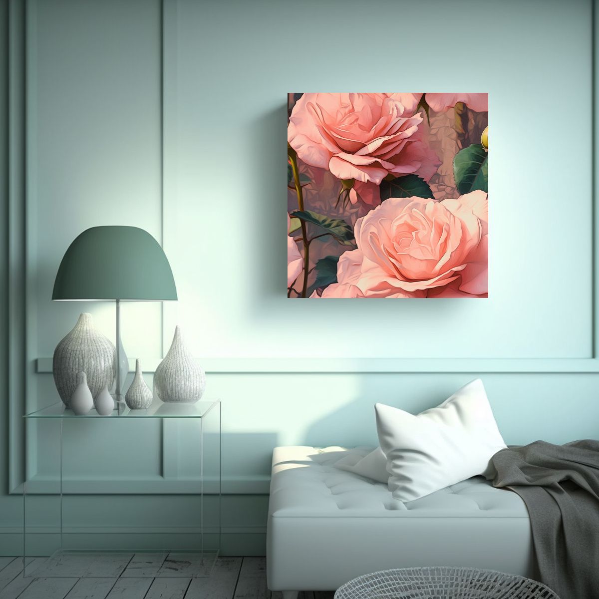 GENERICO - Cuadro Vibrante De Rosas Rosadas Estilo Van Gogh 90x90 Cm