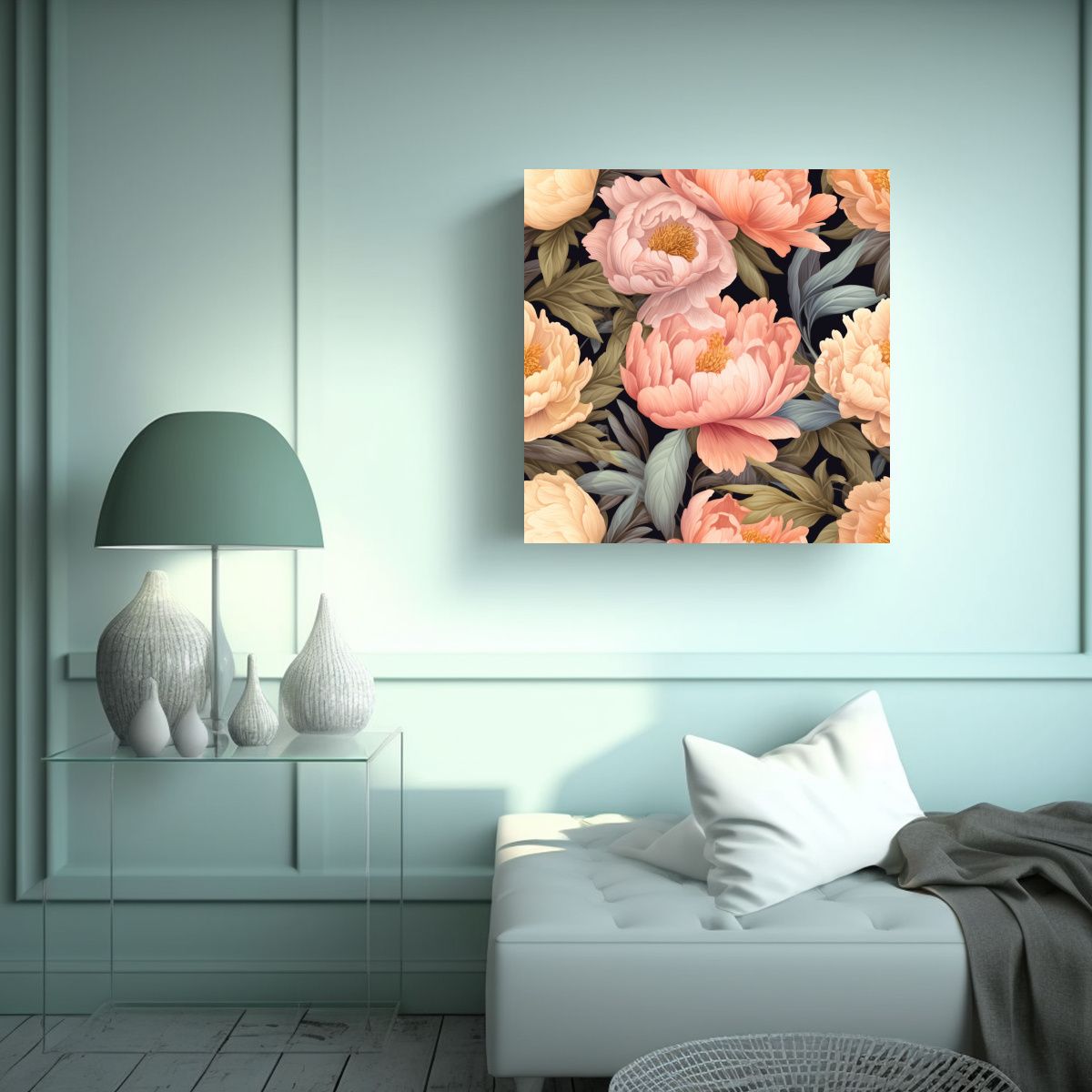 GENERICO - Cuadro De Baño Con Sublimado De Peonías En 80x80 Cm.