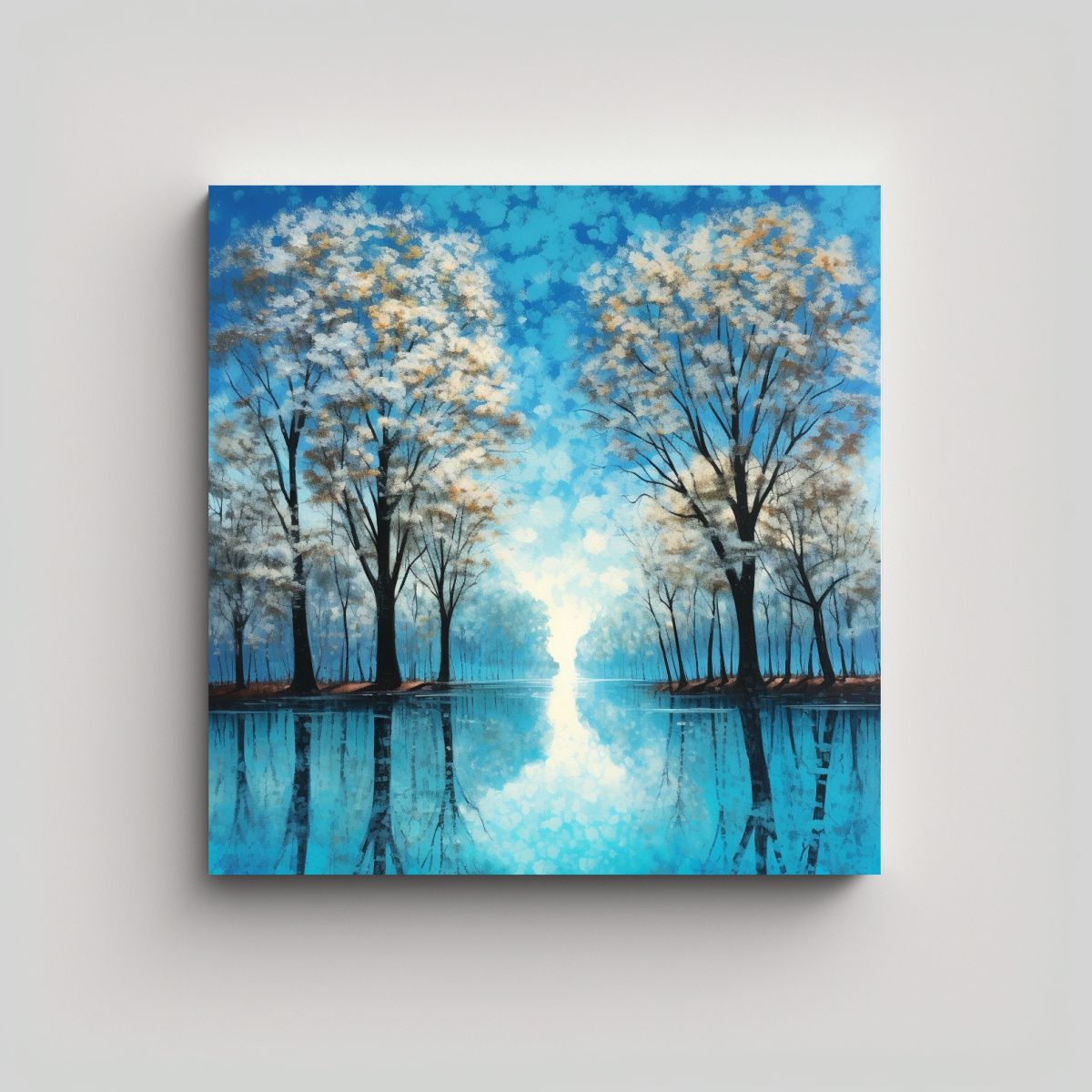 GENERICO - Cuadro Bastidor Acuarela árboles Otoño Cielo 90x90 Cm