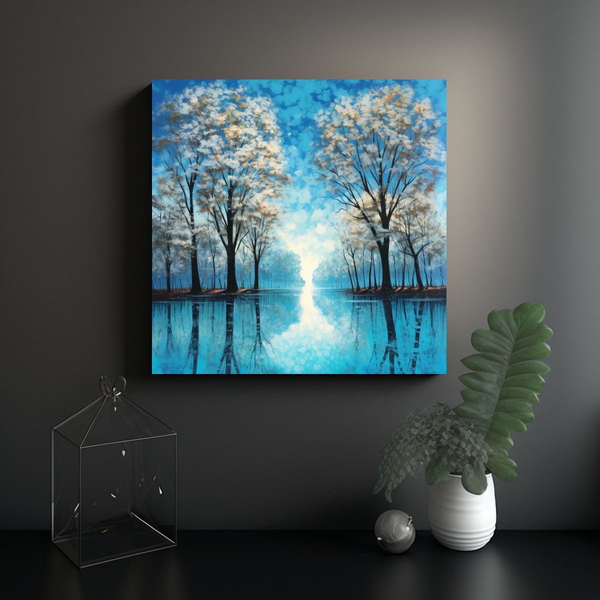 GENERICO - Cuadro Bastidor Acuarela árboles Otoño Cielo 90x90 Cm