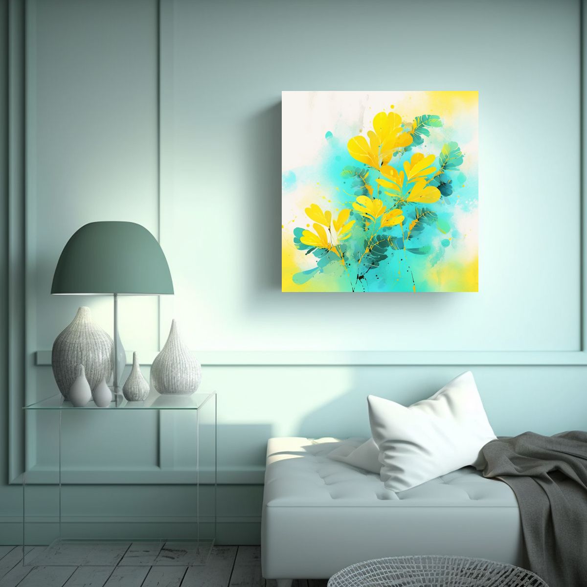 GENERICO - Cuadro Intenso De Patrón Gráfico Amarillo Y 90x90 Cm.