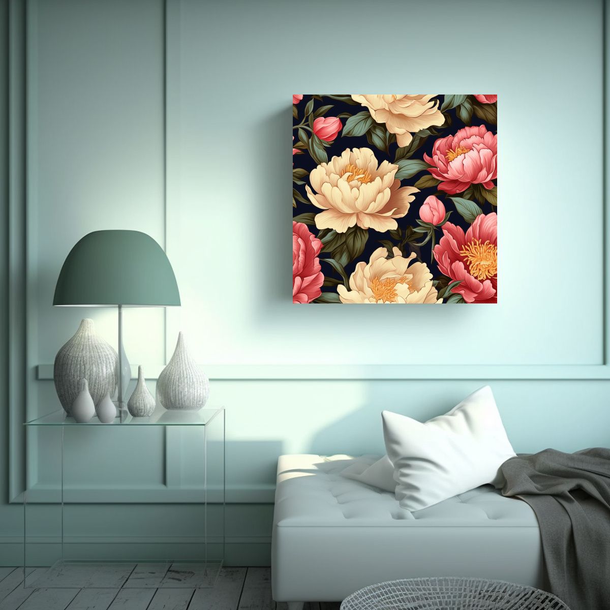 GENERICO - Cuadro Decorativo Tela Sublimada Peonie Flower En 80x80 Cm.