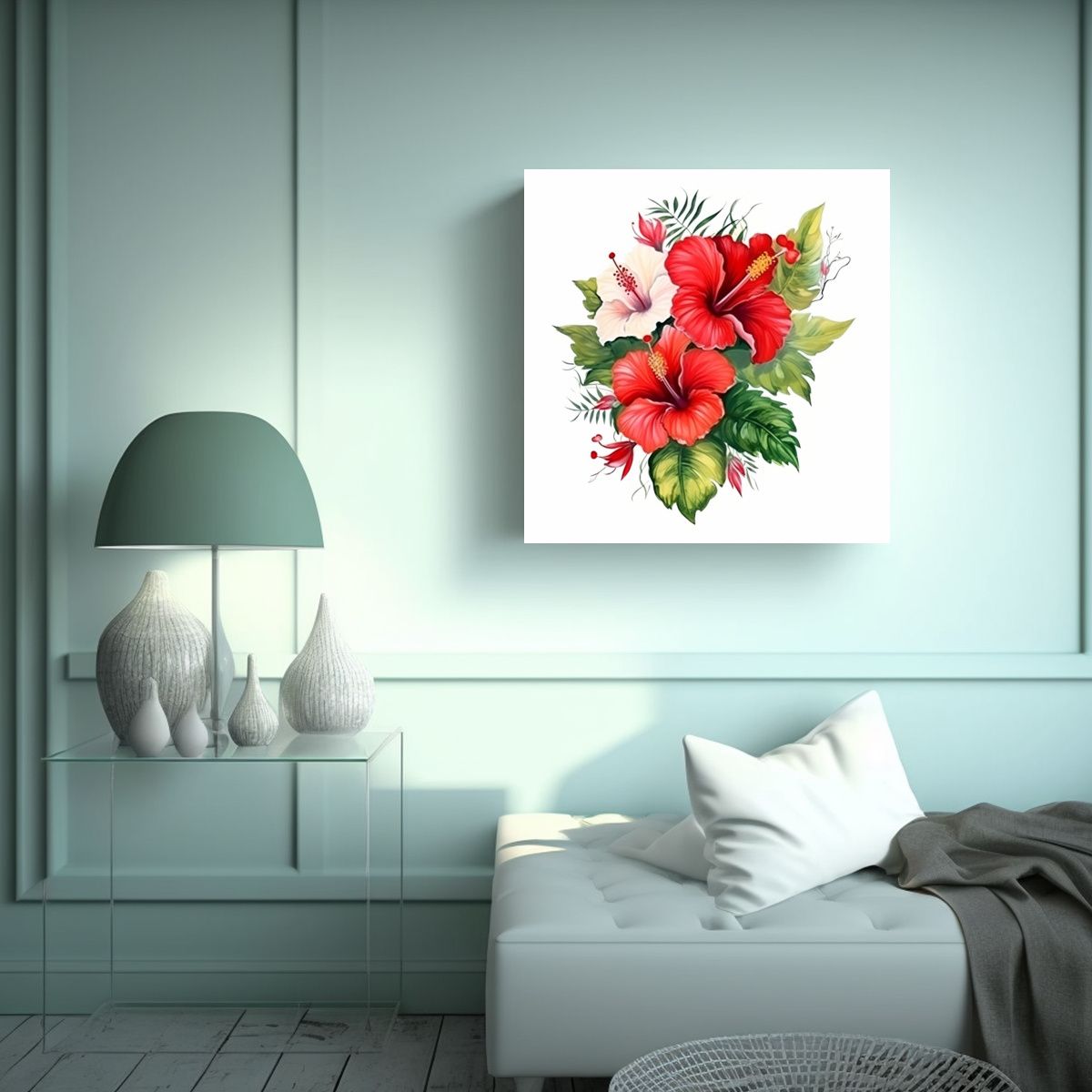GENERICO - Diseño Poder Cuadro Ilustración De Hibisco 70x70 Cm