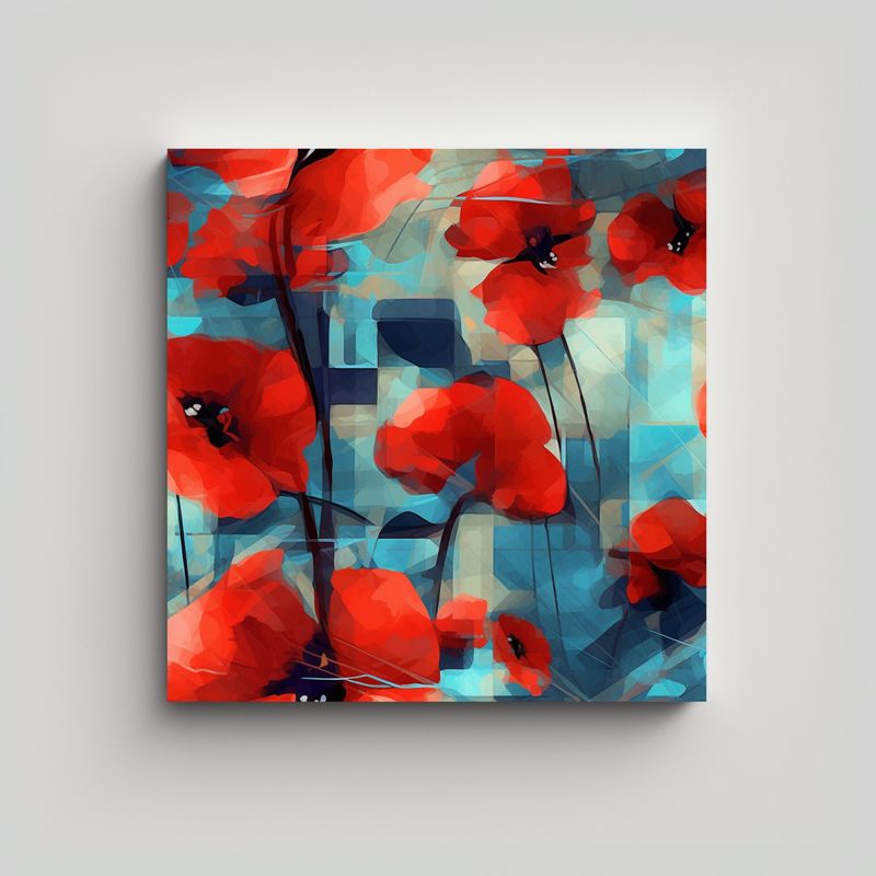 GENERICO - Composición Geométrica En Rojo Lienzo 70x70 Cm