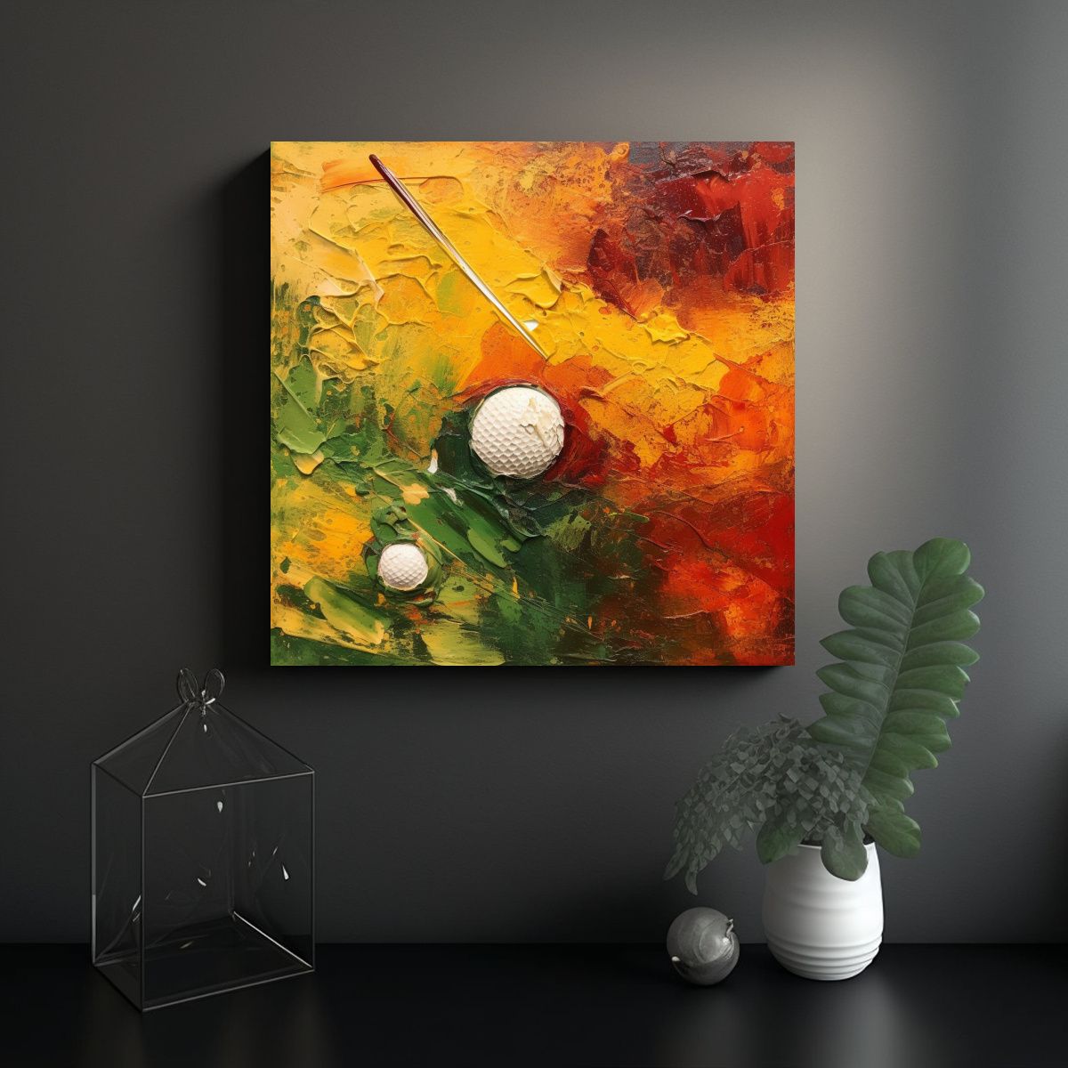 GENERICO - Cuadro Abstracto En Mostaza Y Verde Alta 70x70 Cm