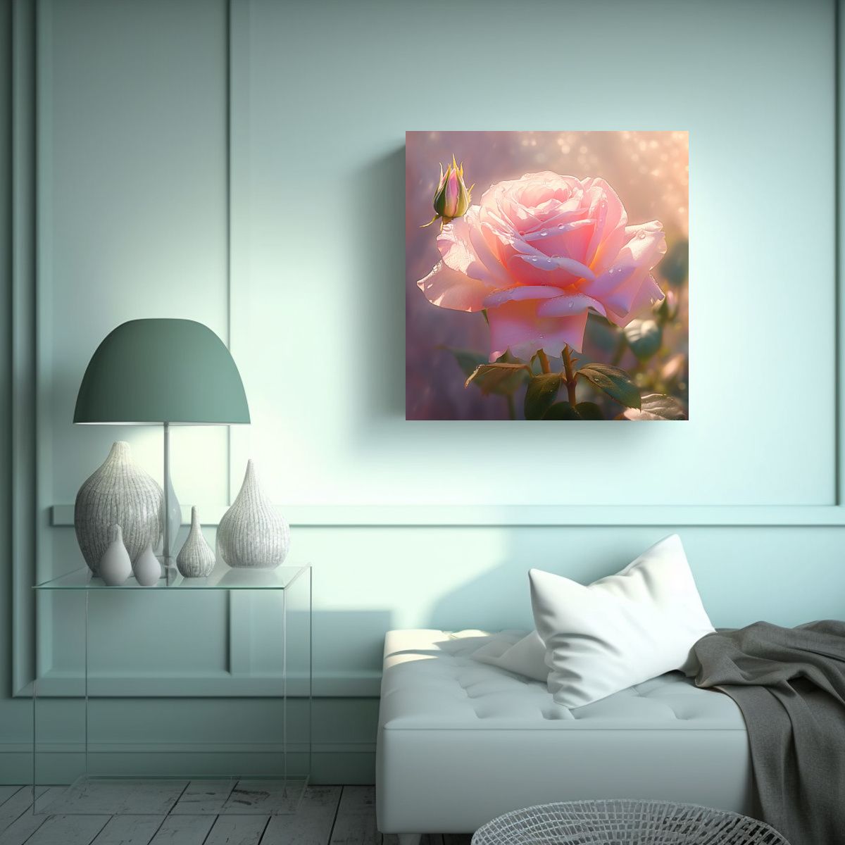 GENERICO - Arte De Pared Vintage Romántico Con Rosa Rosa 70x70 Cm