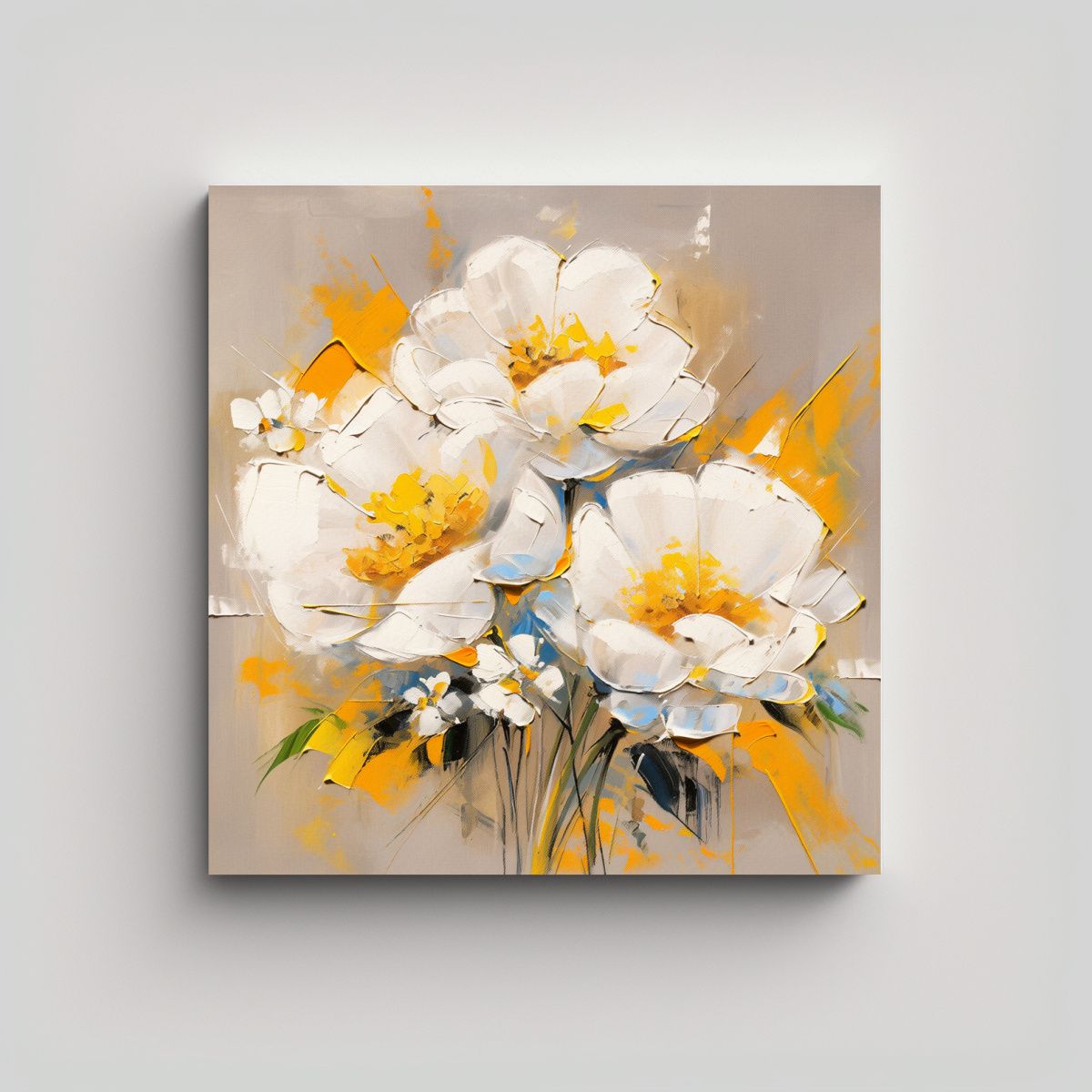 GENERICO - Cuadro De Flores Amarillas Y Blancas En Lienzo 70x70 Cm