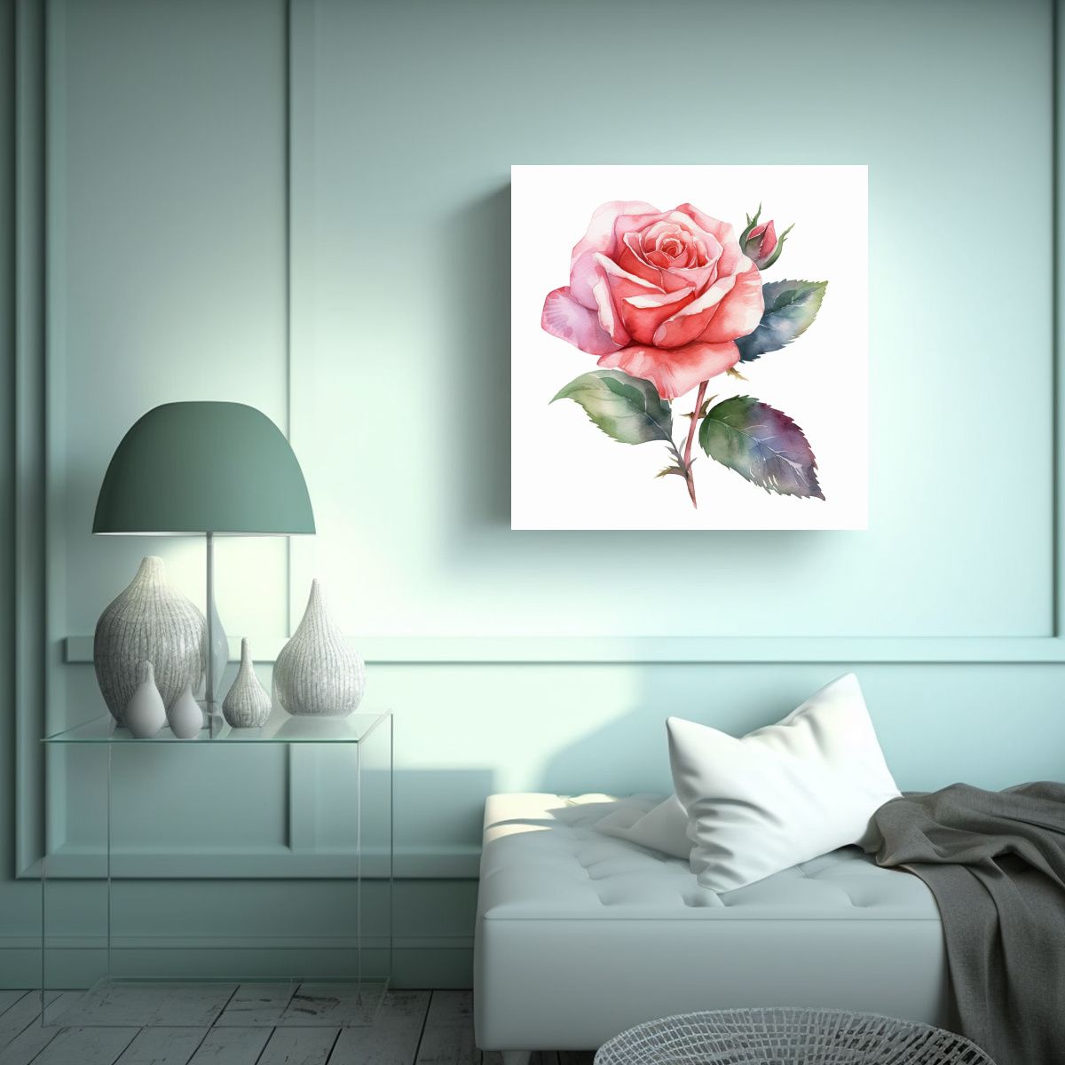 GENERICO - Fotografía De Rosa Acuarela Y Hoja Aislada - 90x90 Cm