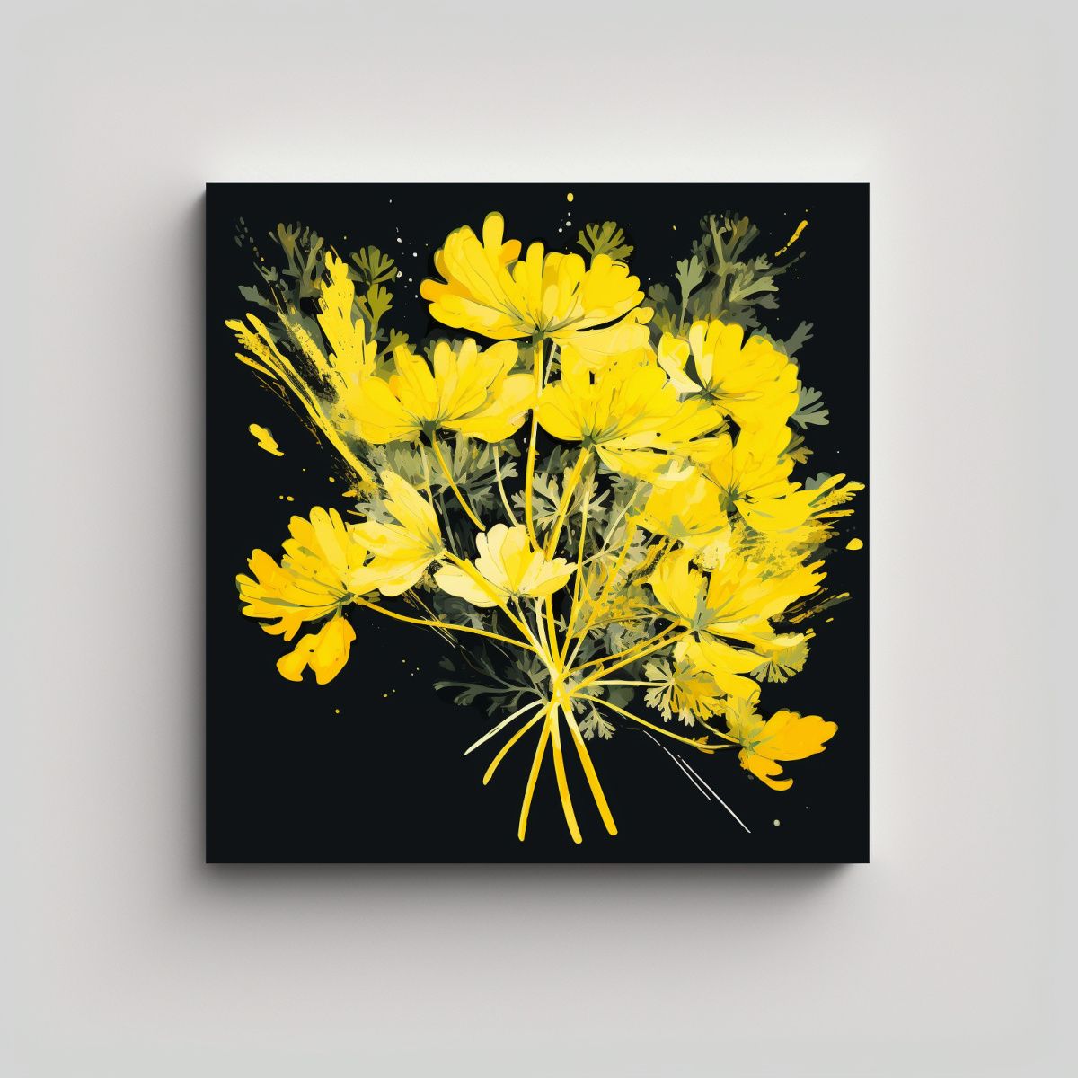 GENERICO - Parsley Herbs En Amarillo Y Negro Cuadros De 70x70 Cm.