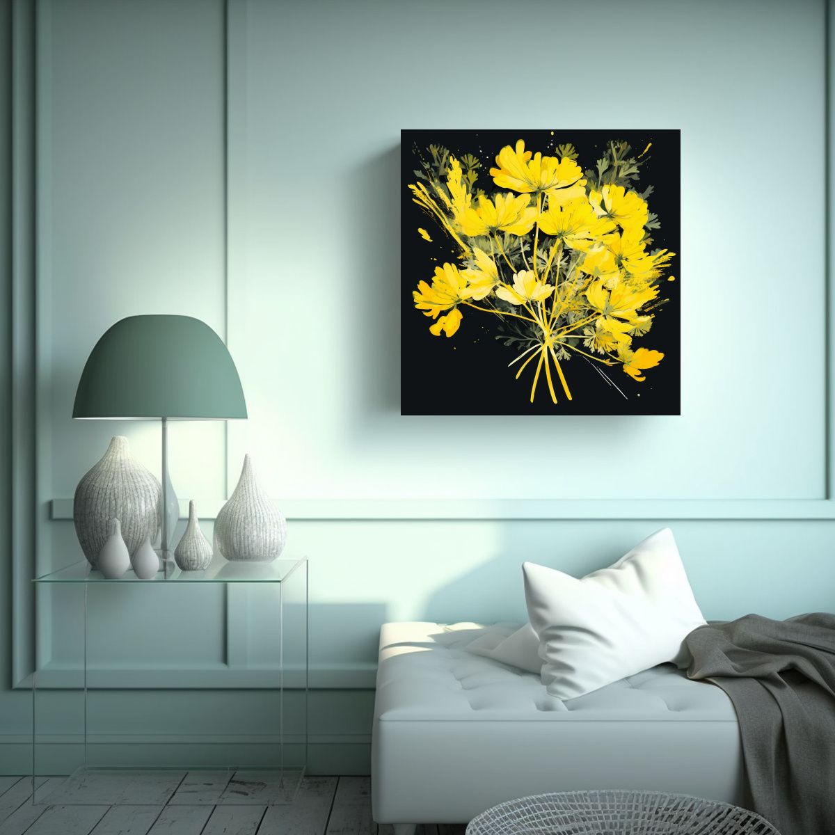 GENERICO - Parsley Herbs En Amarillo Y Negro Cuadros De 70x70 Cm.