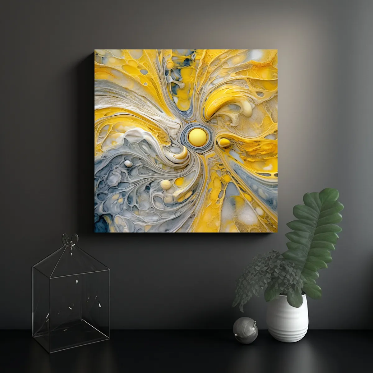 GENERICO - Cuadro Simétrica En Tonos Amarillos 70x70 Cm