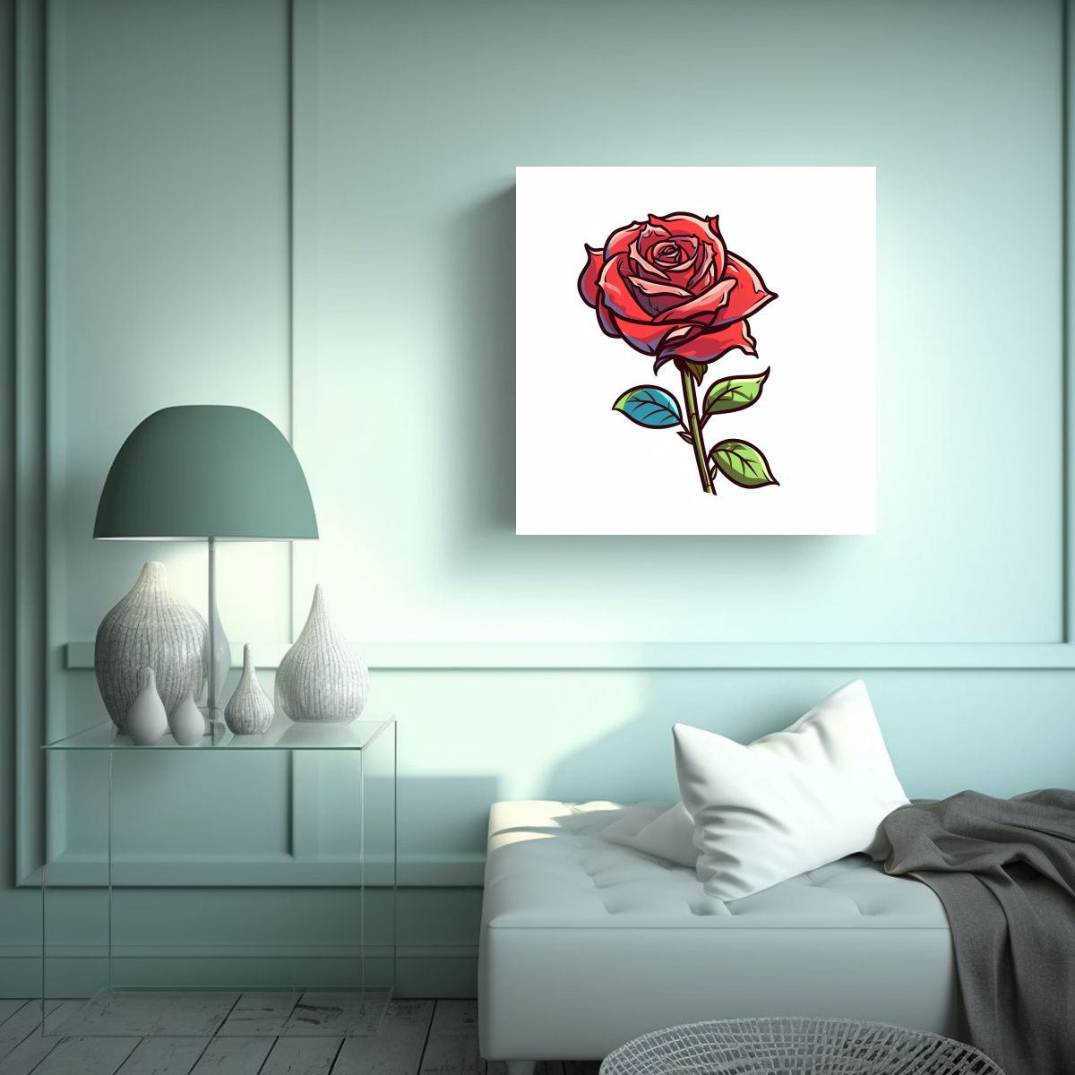 GENERICO - Cuadro Abstracción Con Dibujo Lindo De Rosa 90x90 Cm