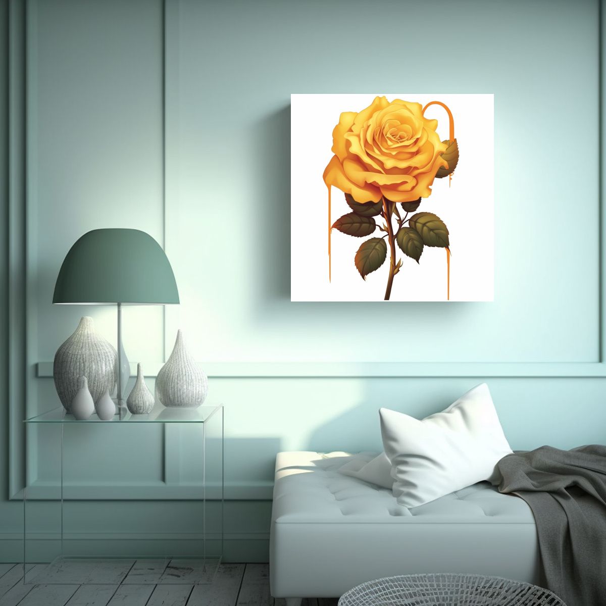 GENERICO - Cuadro Decorativo De Rosa Amarilla En Estilo 90x90 Cm