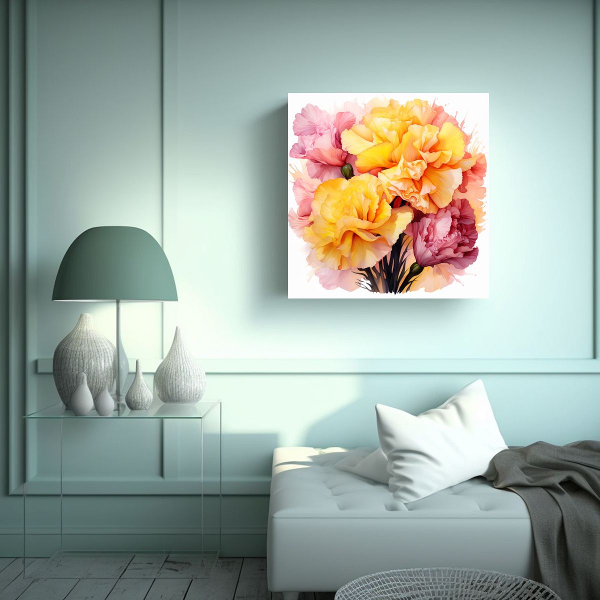 GENERICO - Tela Estilo Galería Con Flores De Claveles En 90x90 Cm