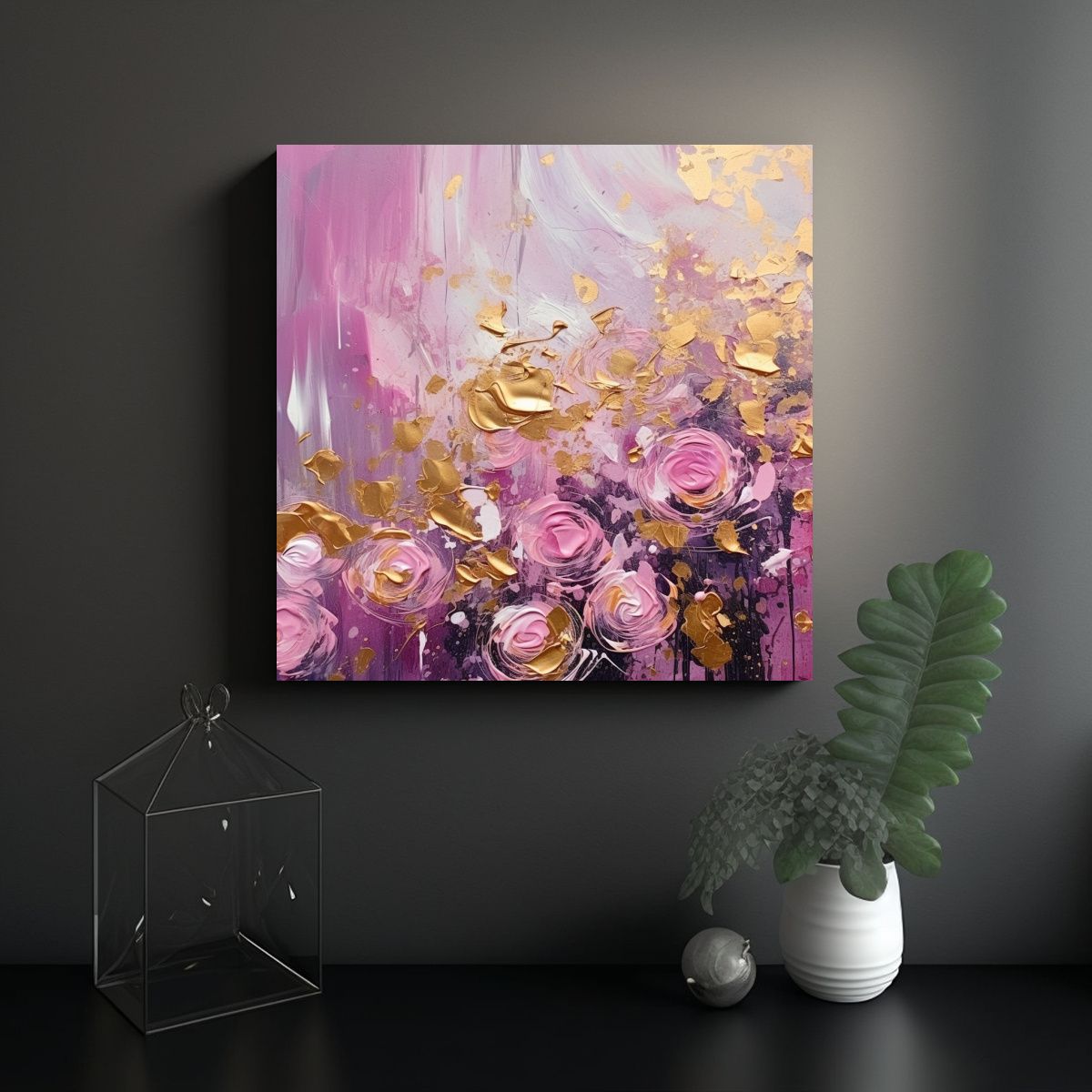 GENERICO - Cuadro Movimiento Simétrico Rosa Y Azul Pintura 70x70 Cm.