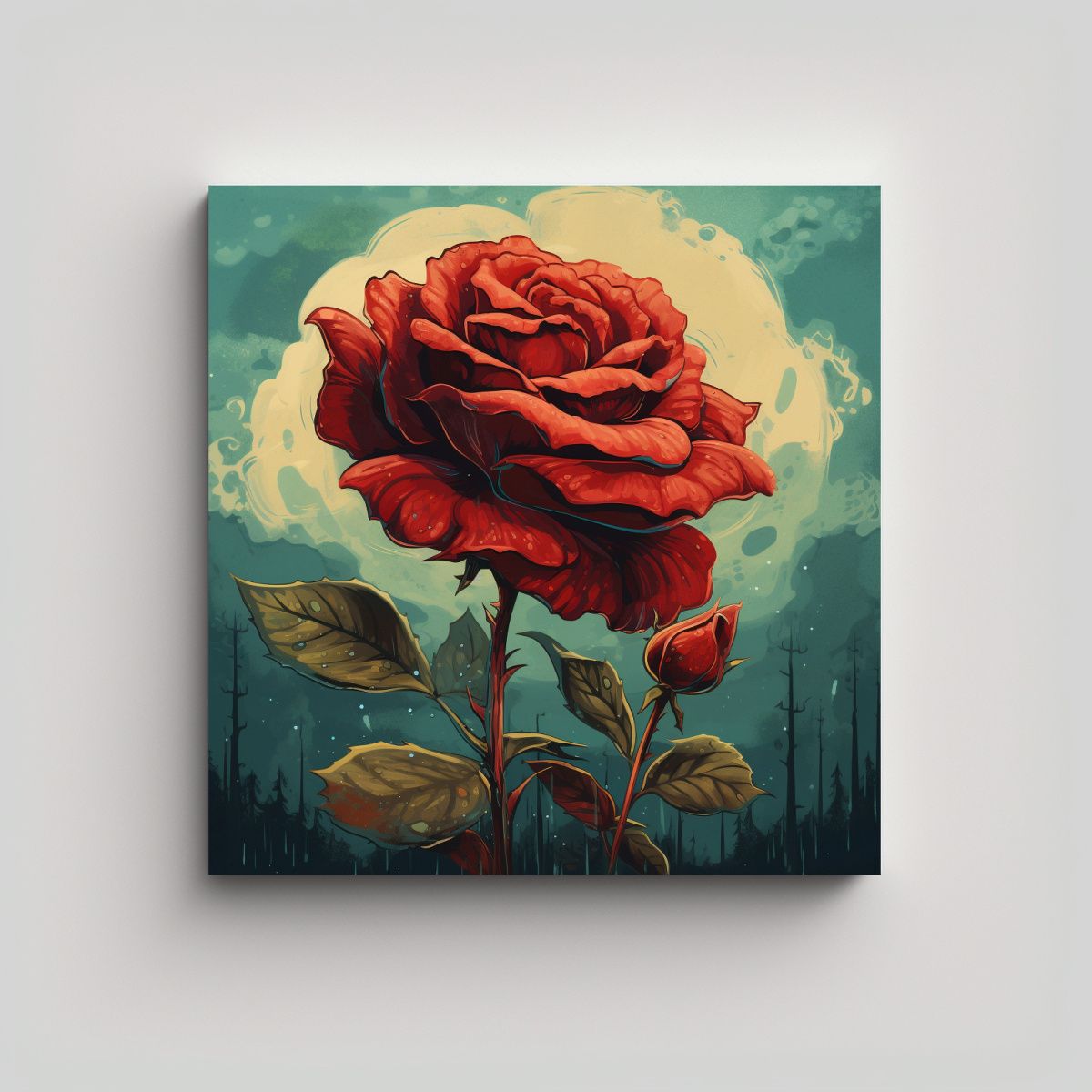 GENERICO - Ilustración Gran Rosa Roja Obra Maestra Arte 70x70 Cm