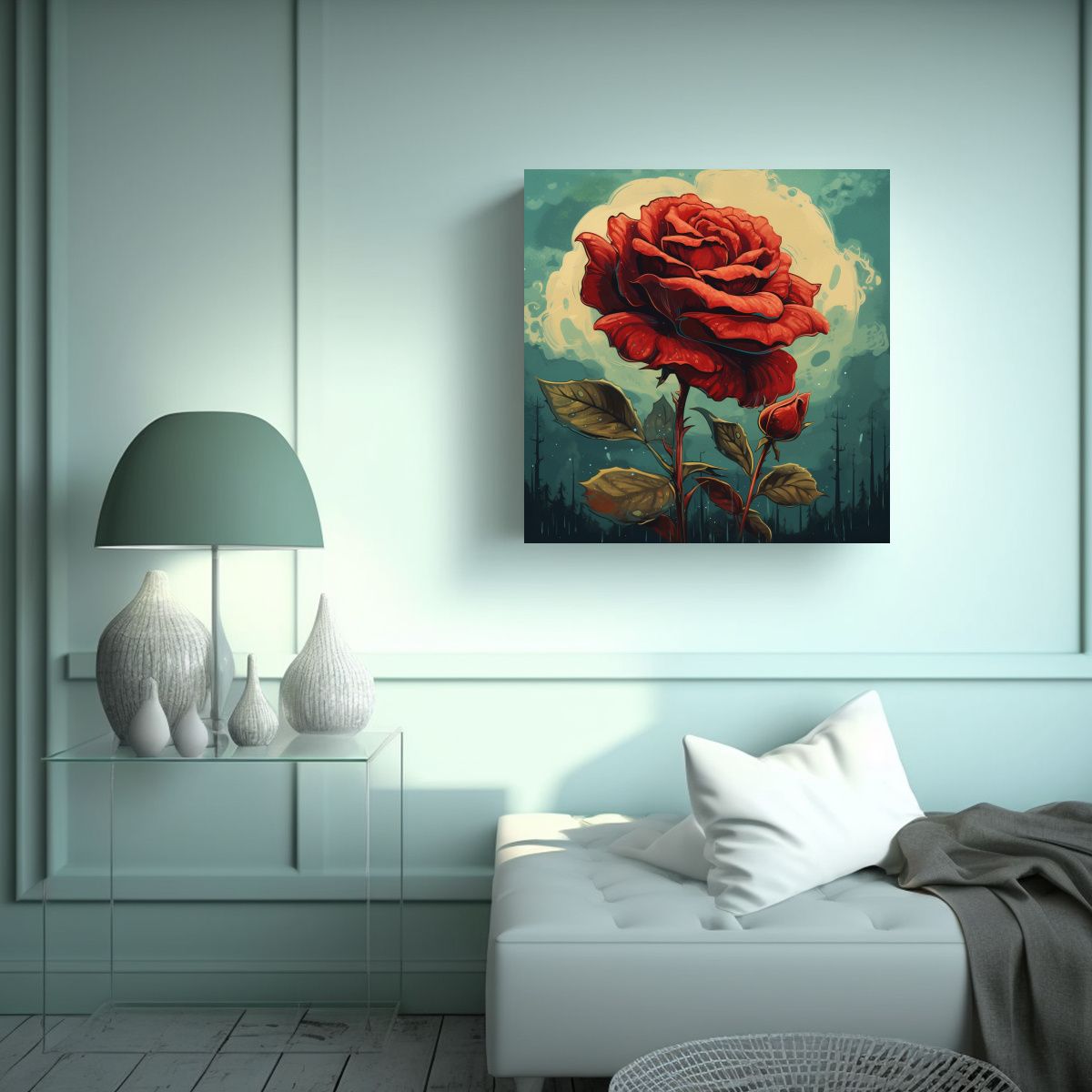 GENERICO - Ilustración Gran Rosa Roja Obra Maestra Arte 70x70 Cm