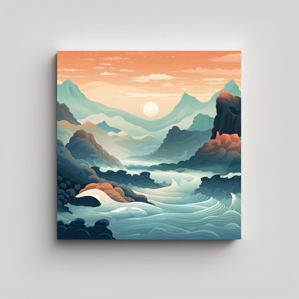 GENERICO - Fondo De Montaña Y Mar En Tela Canvas Mapa De 90x90 Cm