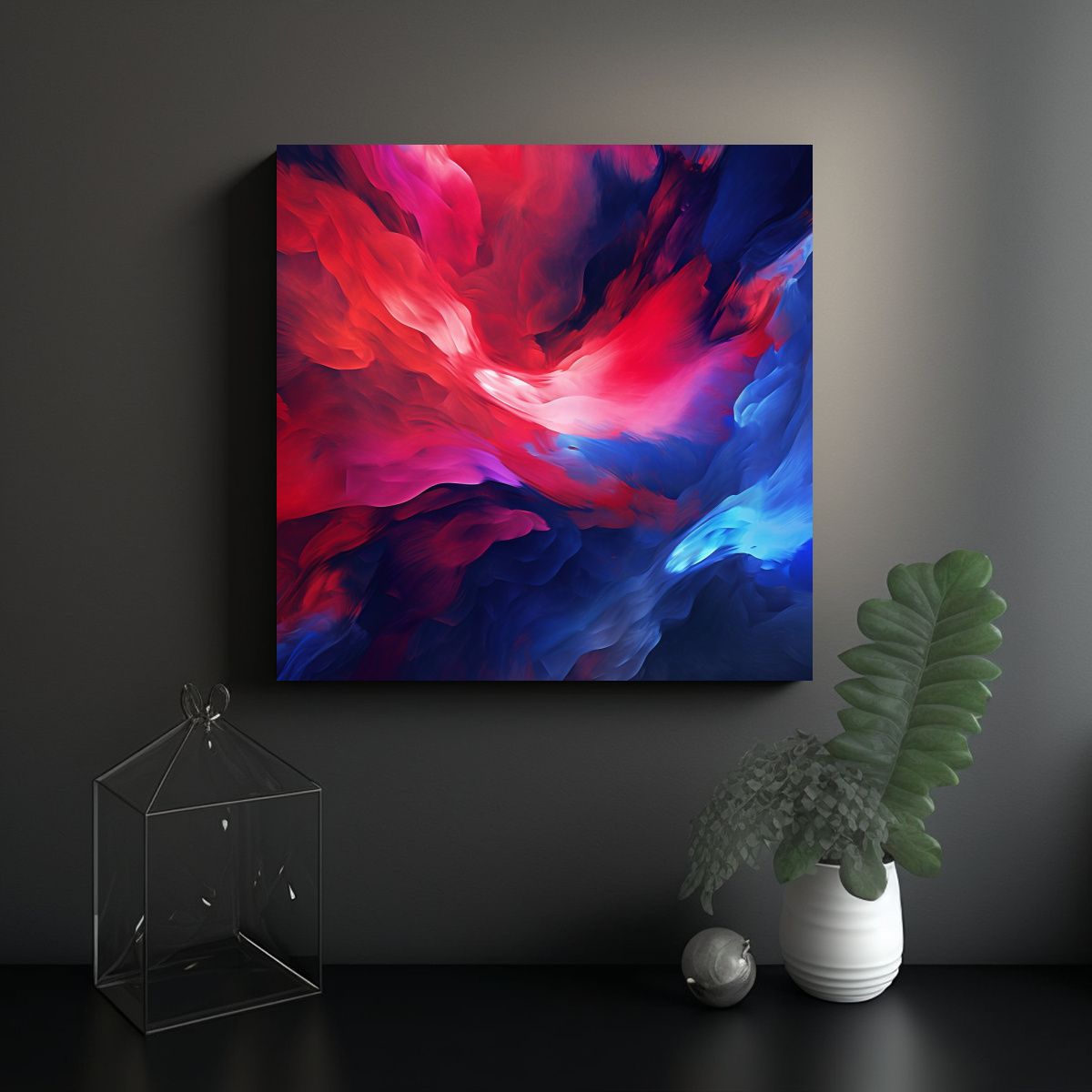 GENERICO - Pintura Abstracta En Rojo Y Azul De Alta 70x70 Cm