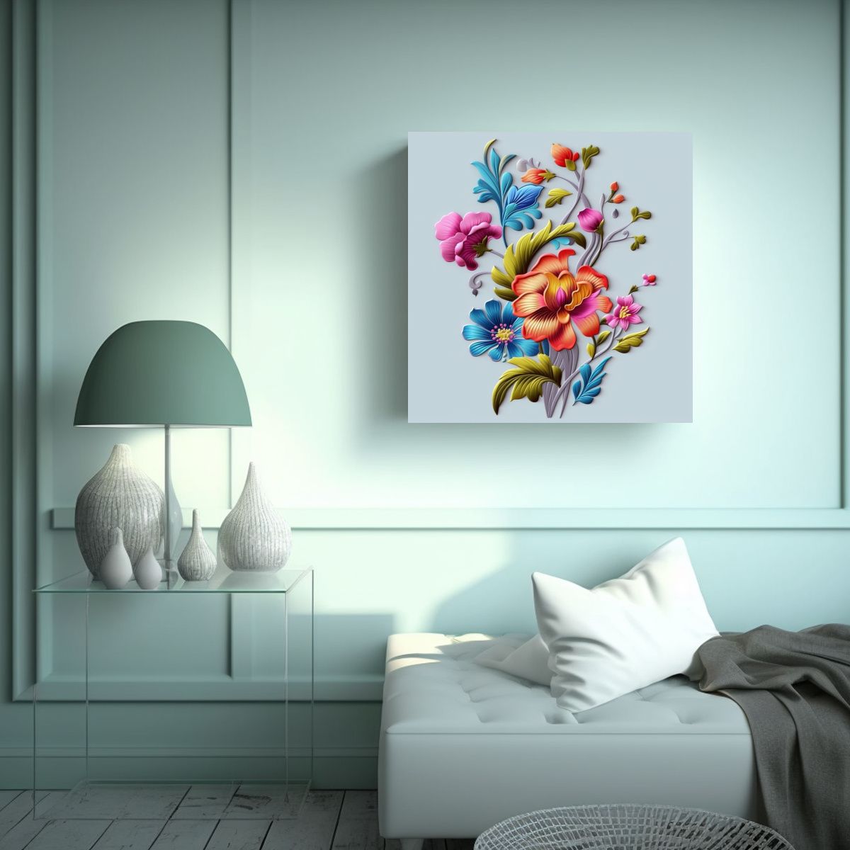 GENERICO - Arte 3D Bordado Único Rama Colorida Hogar 80x80 Cm