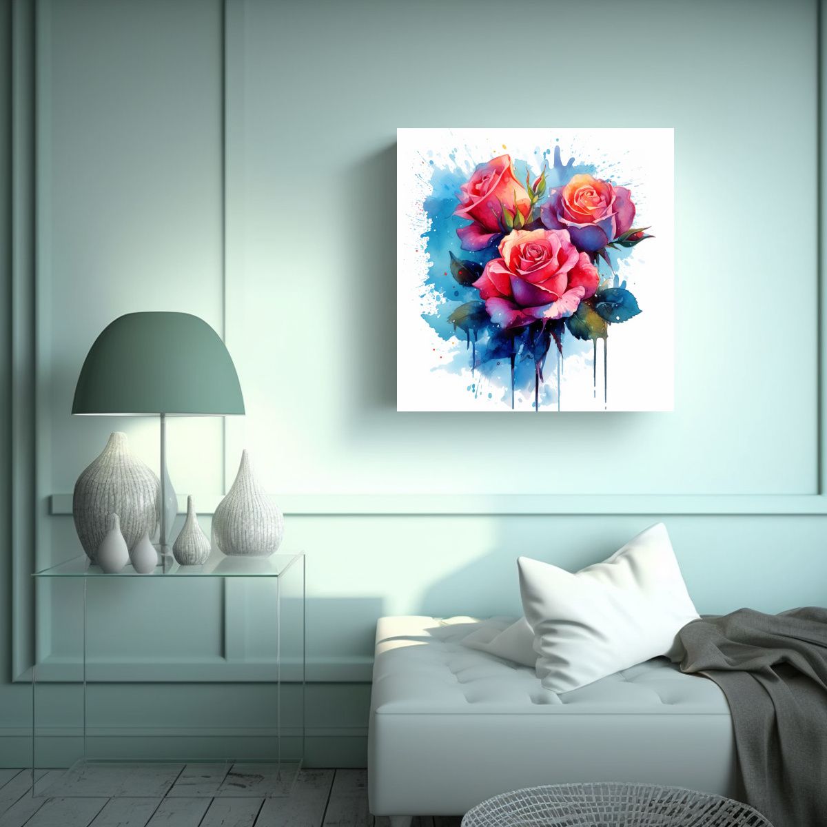 GENERICO - Cuadros Decorativos Arte Acuarela Rosas 70x70 Cm