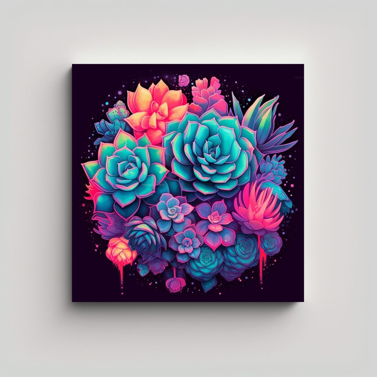 GENERICO - Cuadro Decorativo De Suculentas En Tonos Neón 80x80 Cm