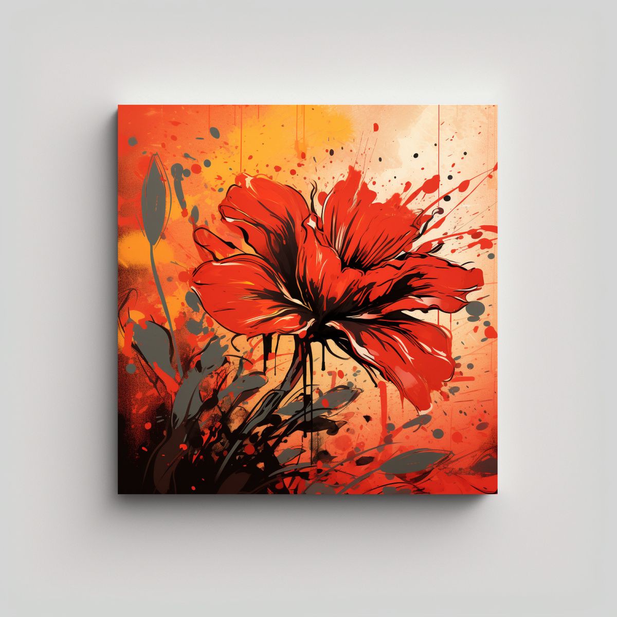 GENERICO - Pintura Lineal Red & Orange En Atmósfera 90x90 Cm