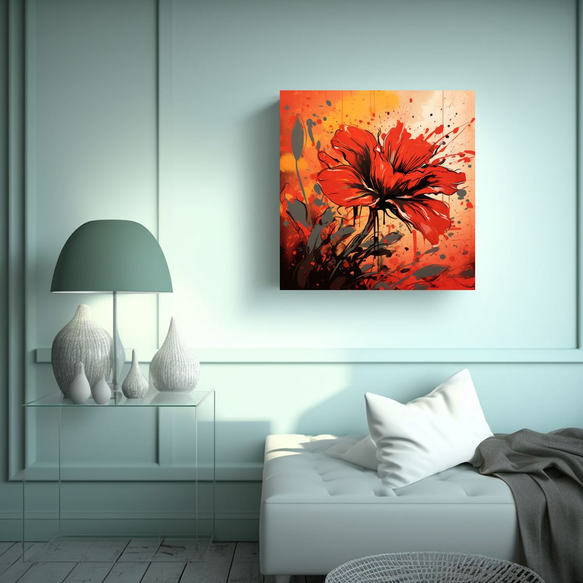 GENERICO - Pintura Lineal Red & Orange En Atmósfera 90x90 Cm