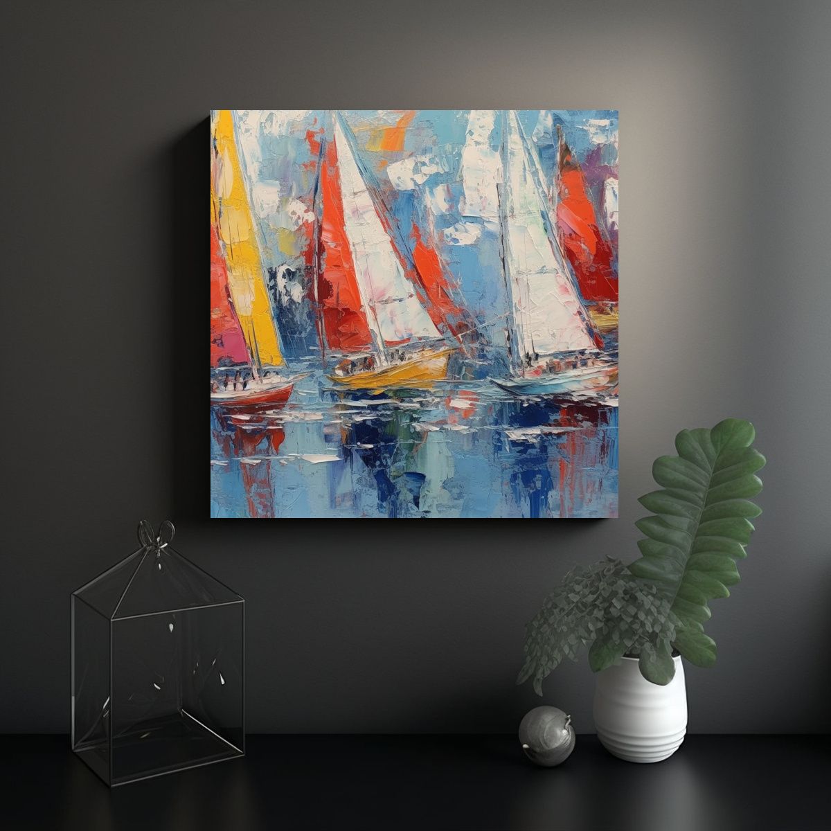 GENERICO - Cuadro Lienzo Moderno De Regata De Veleros Estilo 70x70 Cm