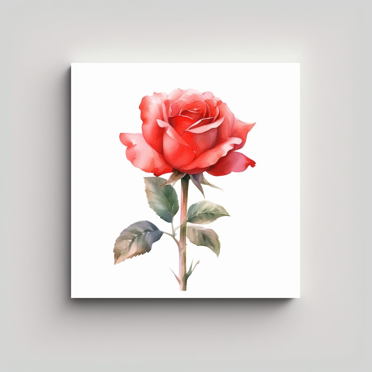 GENERICO - Cuadro Decorativo De Rosa Roja En Acuarela Para 80x80 Cm