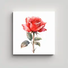GENERICO - Cuadro Decorativo De Rosa Roja En Acuarela Para 80x80 Cm