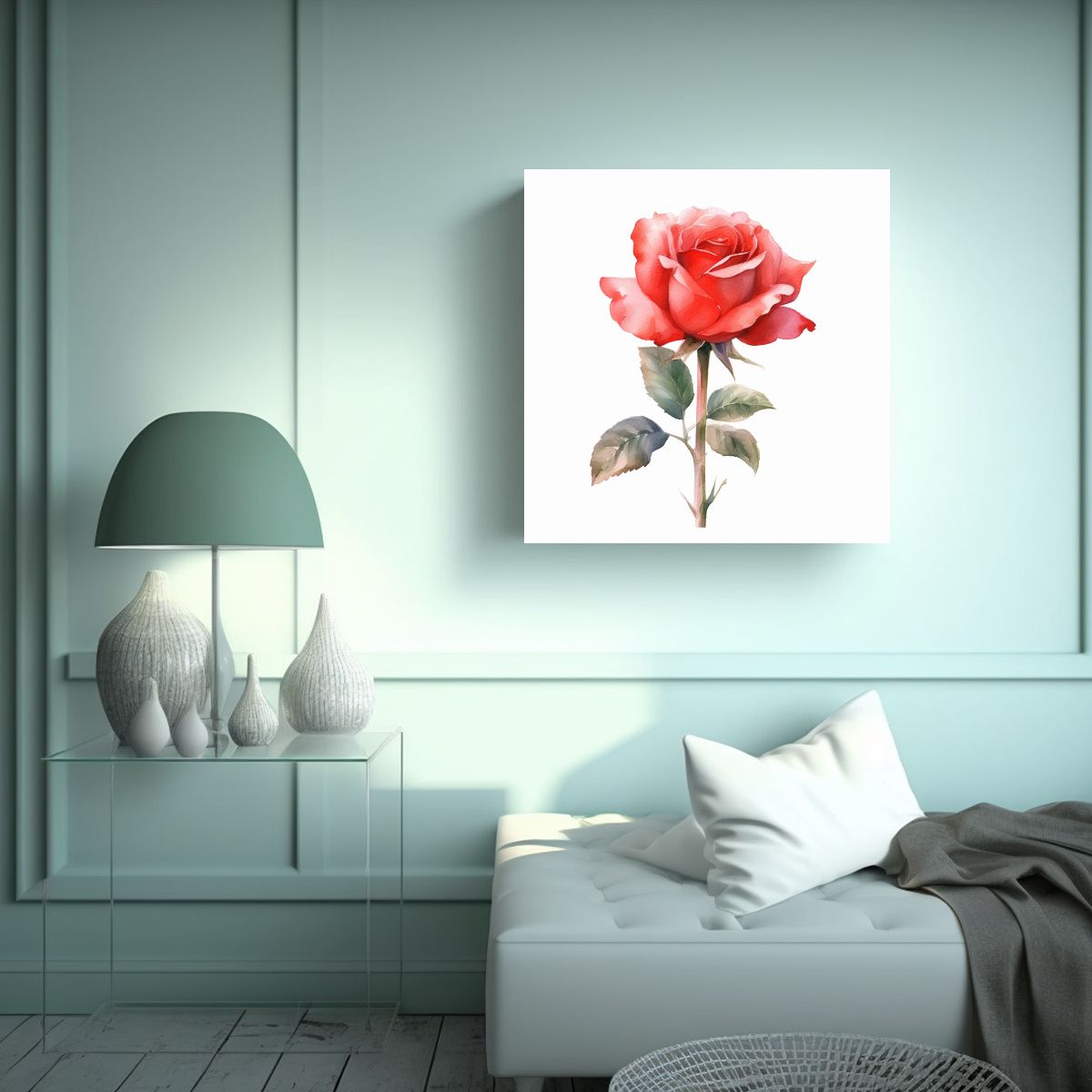 GENERICO - Cuadro Decorativo De Rosa Roja En Acuarela Para 80x80 Cm
