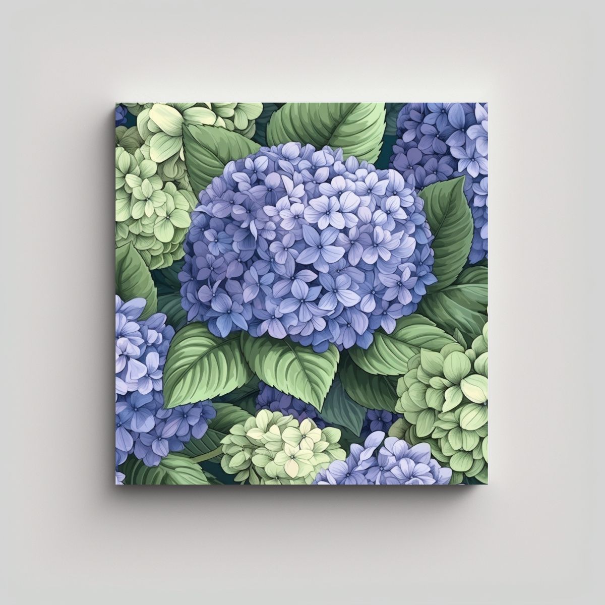 GENERICO - Patrón Infinito De Hortensias En Cuadro De Arte 70x70 Cm