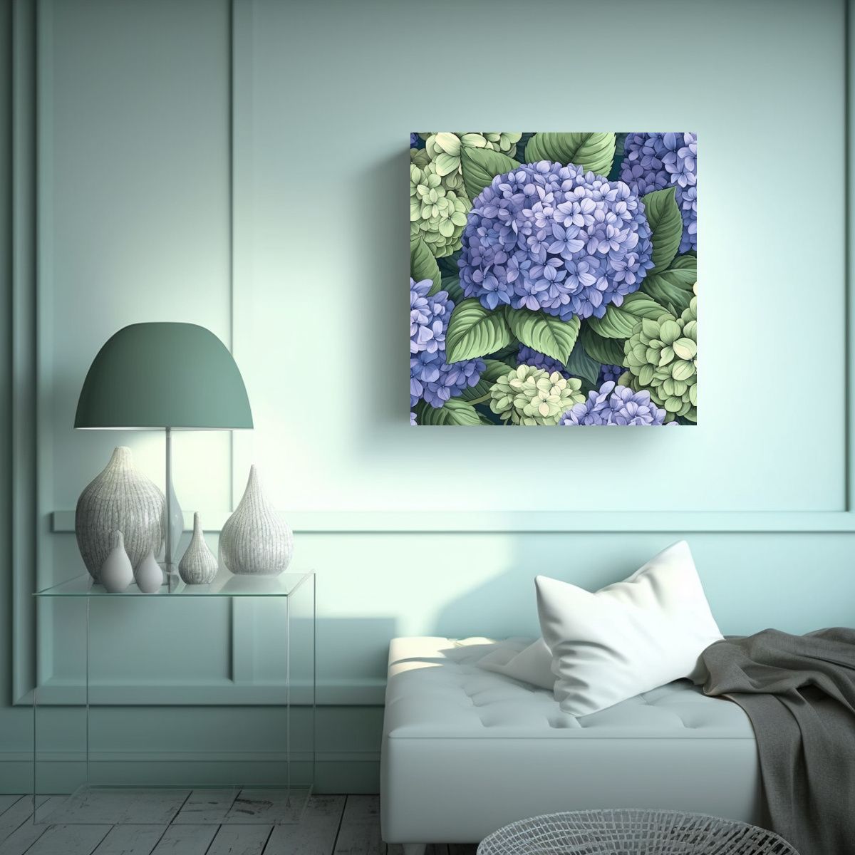 GENERICO - Patrón Infinito De Hortensias En Cuadro De Arte 70x70 Cm