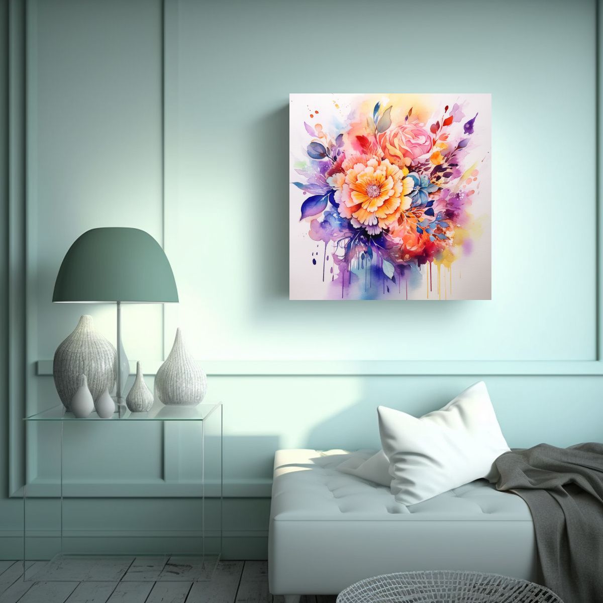 GENERICO - Canva Vision Florales Acuarela Etéreos En 80x80 Cm