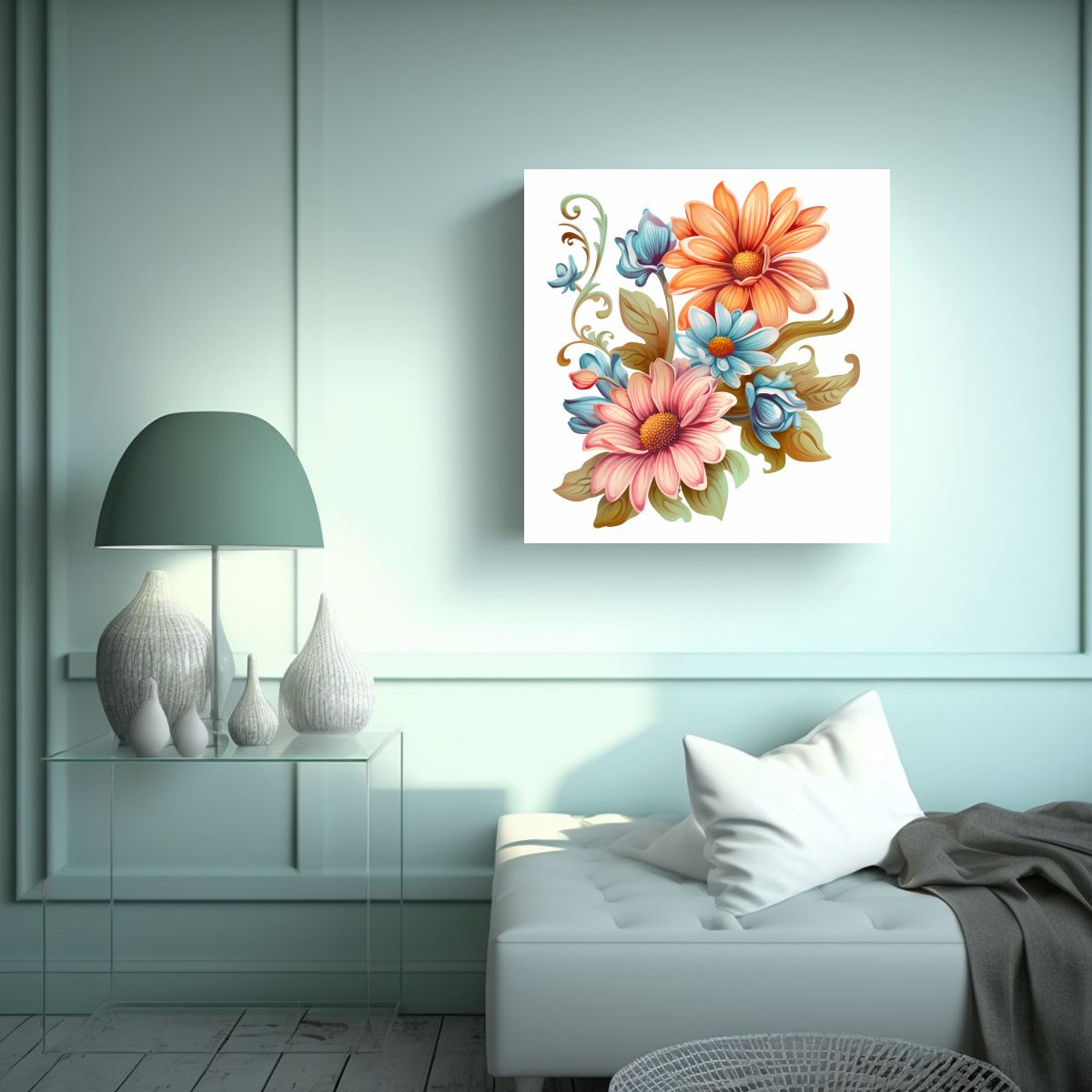 GENERICO - Composición Moderna Cocina Clipart De Flores 80x80 Cm