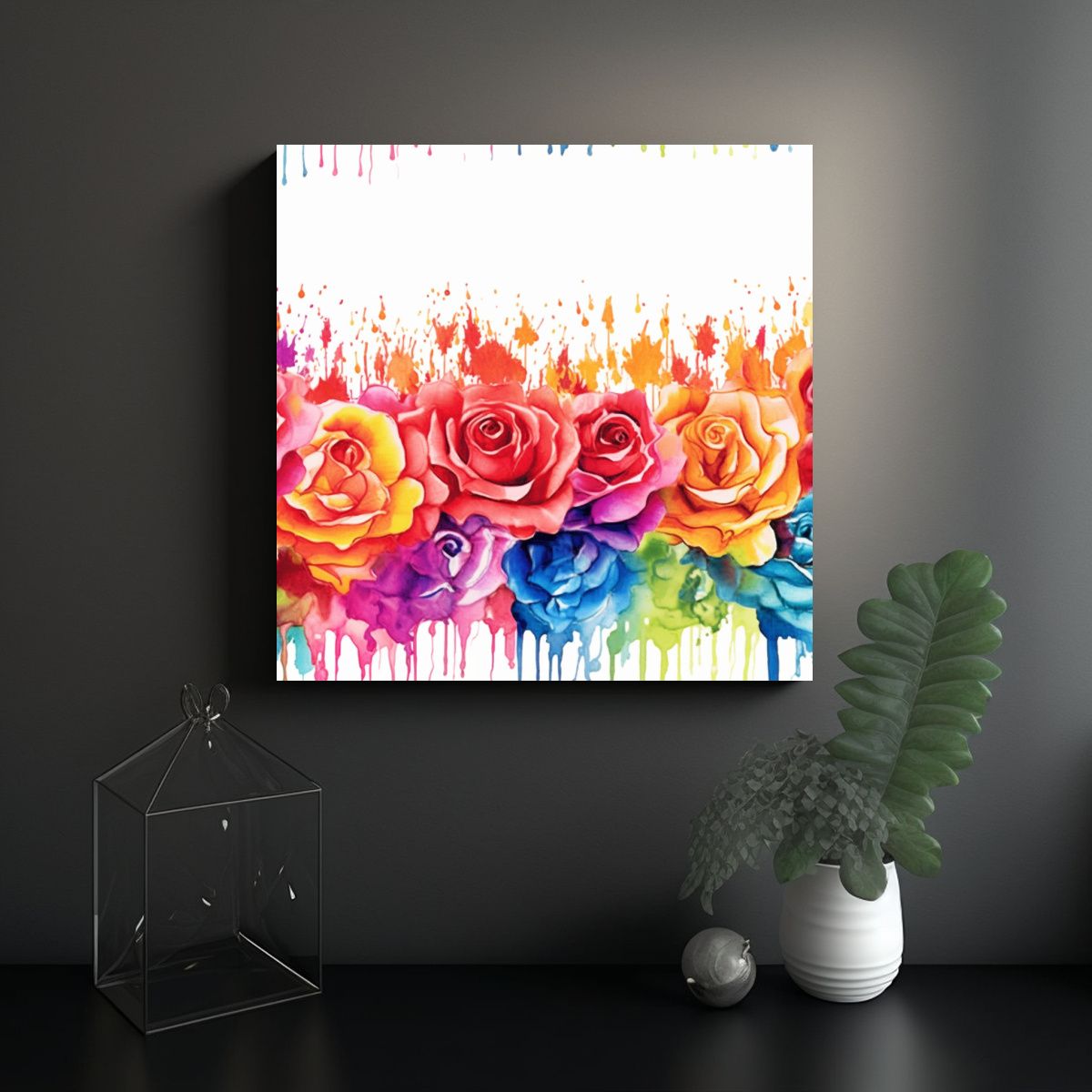 GENERICO - Cuadro Moderno Reflejo De Rosas Grandes En 70x70 Cm