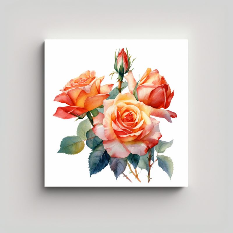 GENERICO - Ilustración Acuarela Rosas Arte Pared 90x90 Cm