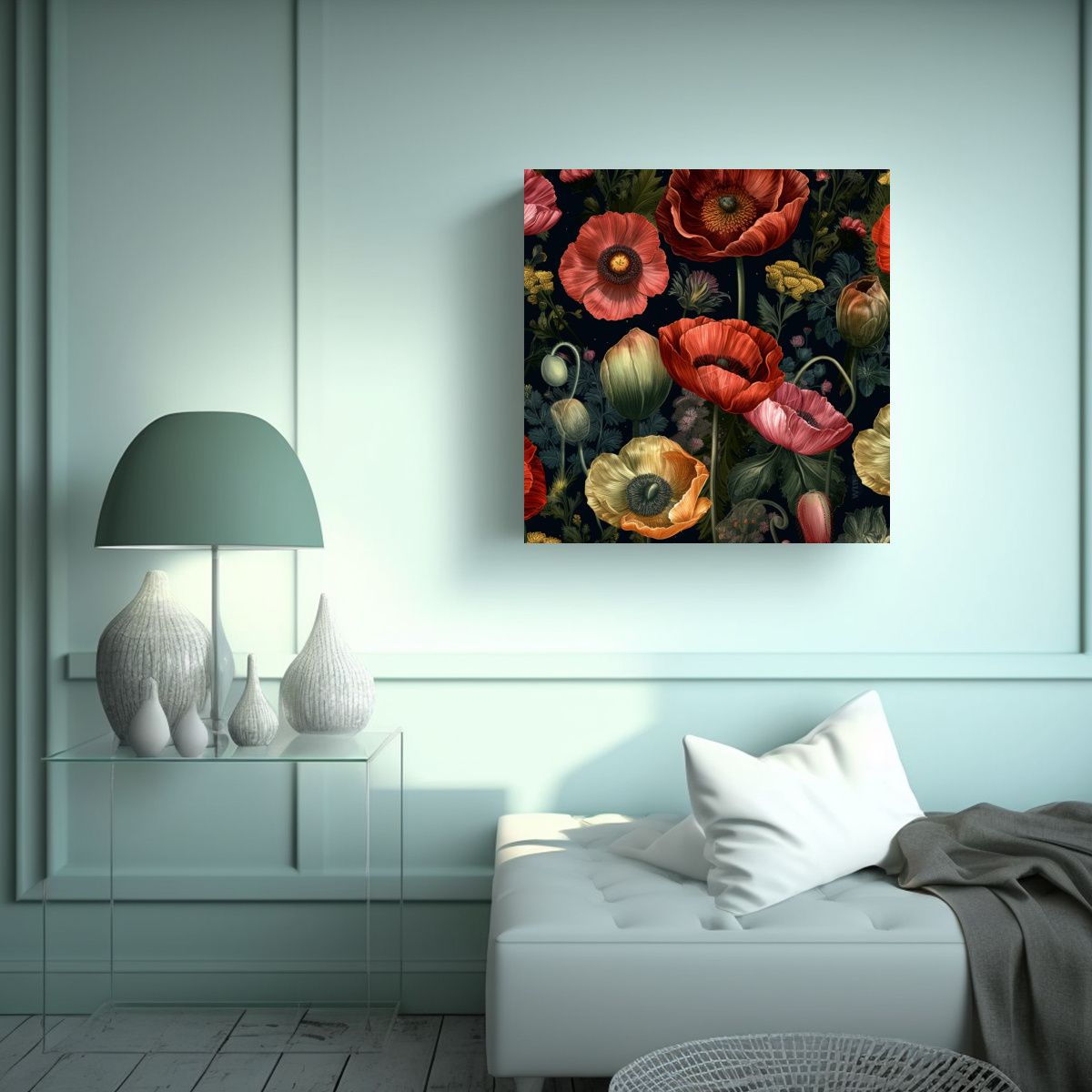 GENERICO - Cuadros Vintage De Amapolas Botánicas Para 80x80 Cm