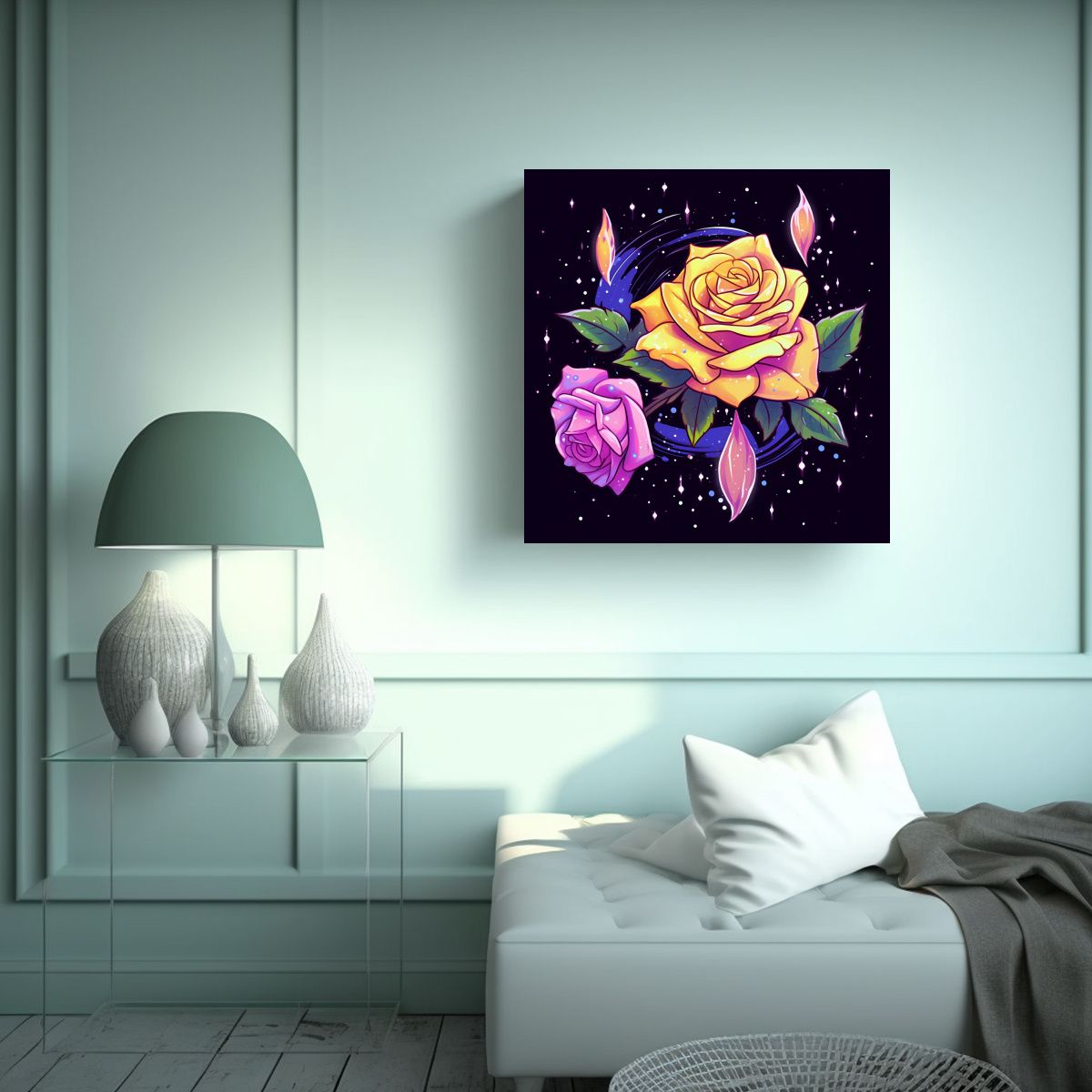 GENERICO - Adorno De Arte Inspirador Ilustración De Rosa 80x80 Cm.
