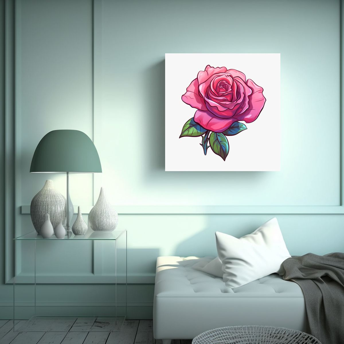 GENERICO - Cuadro Decorativo De Rosa Rosa En Bastidor 80x80 Cm.