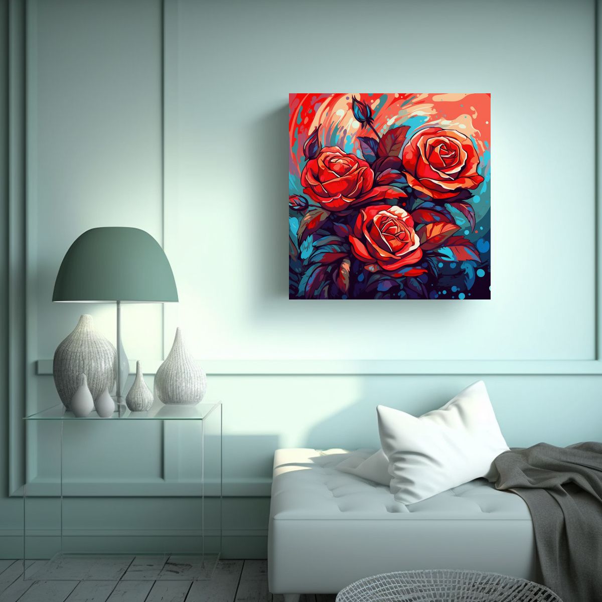 GENERICO - Rojas Rosas Arte Moderno Colores Vivos Vectorial 90x90 Cm.