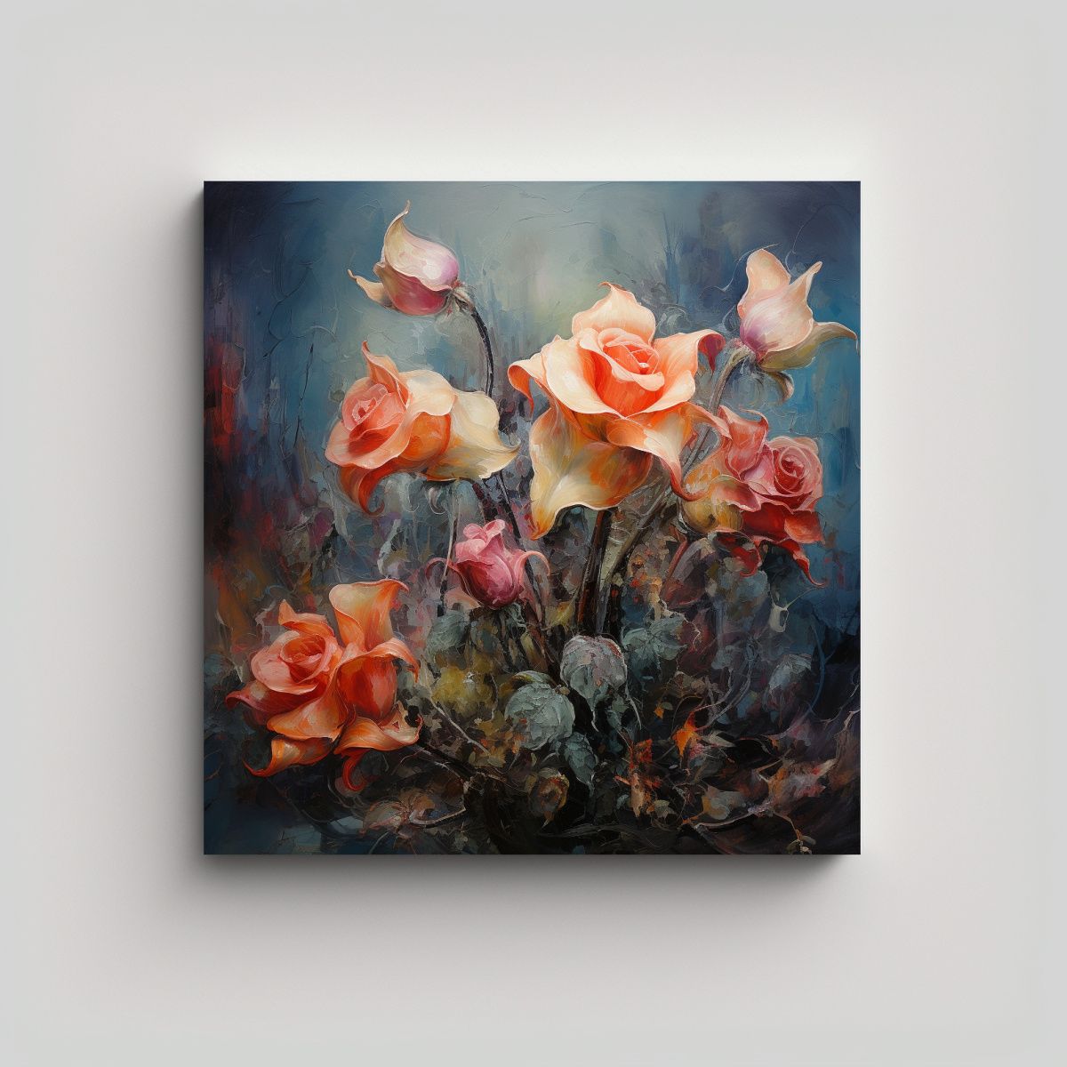 GENERICO - Cuadro Acuarela Flores Abstractas Estilo óleo 70x70 Cm