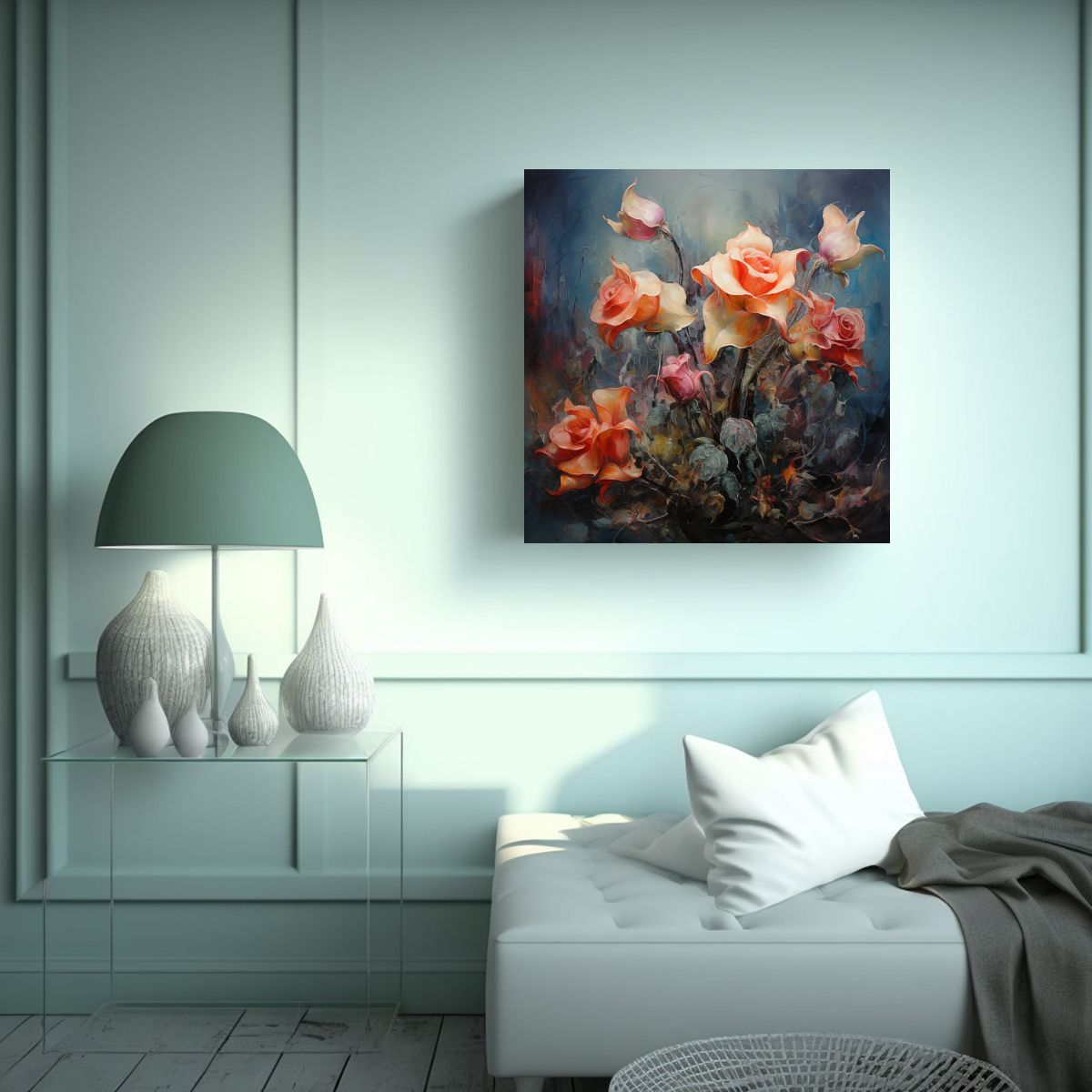 GENERICO - Cuadro Acuarela Flores Abstractas Estilo óleo 70x70 Cm