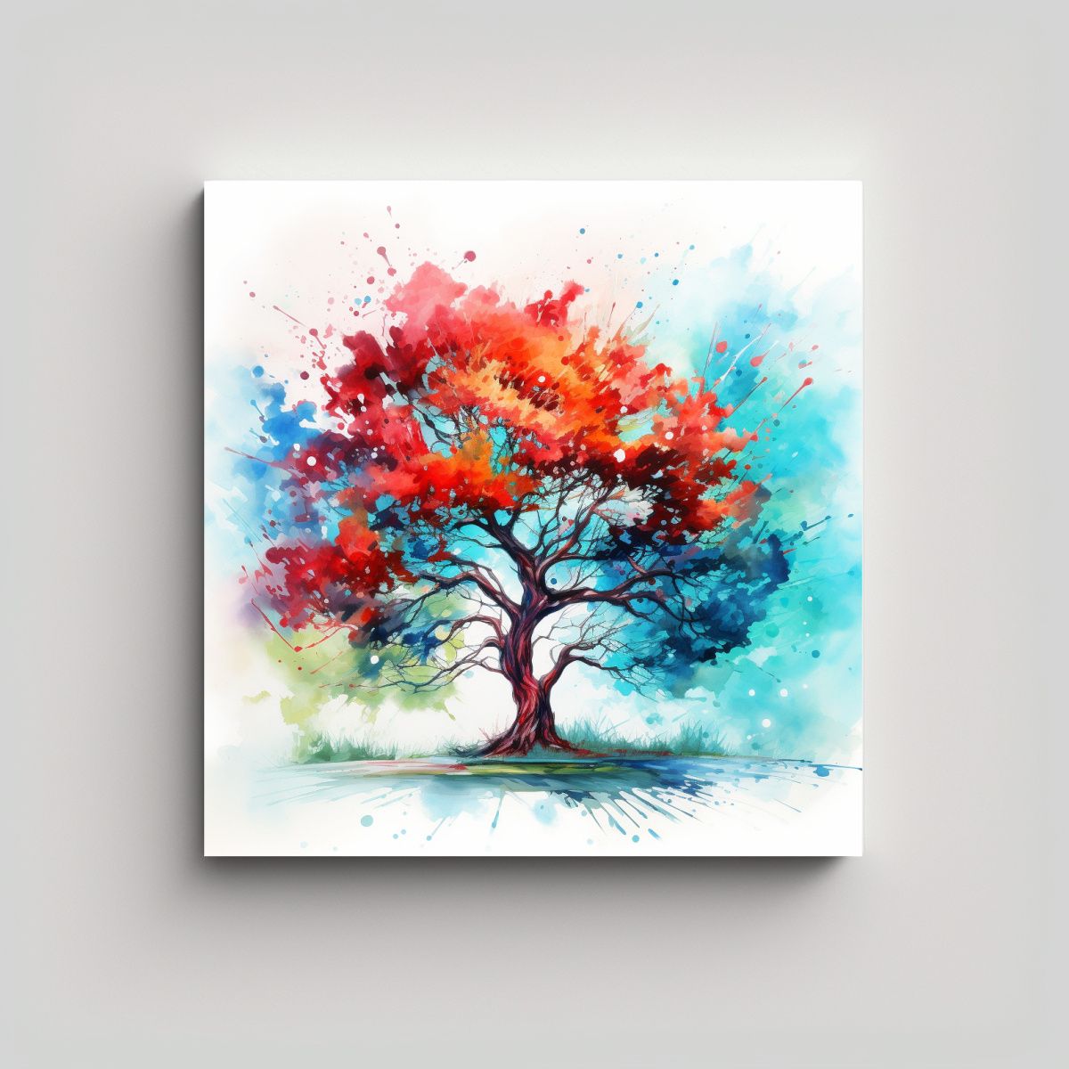 GENERICO - Pintura Abstracta En Rojo Y Turquesa 70x70 Cm.