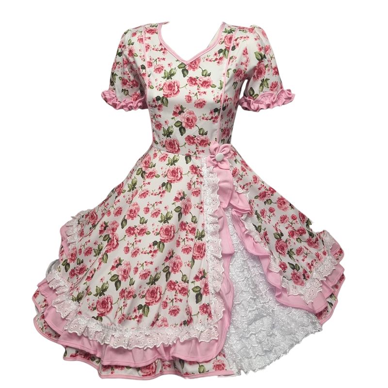 GENERICO - Vestido Huasa China Niña Rosado Cueca Talla 14 Bailes Tipico