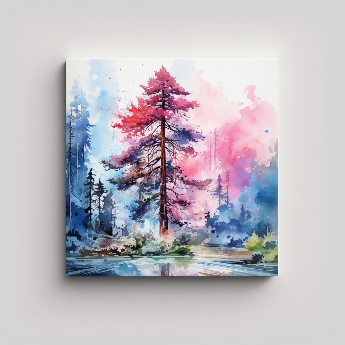 GENERICO - Pintura Abstracta De Un árbol De Secuoya Rosa Y 80x80 Cm.