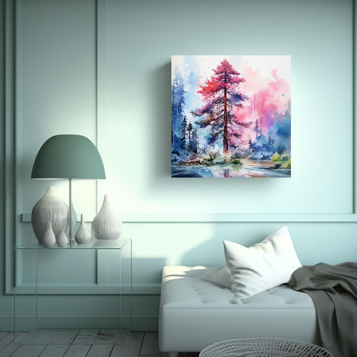 GENERICO - Pintura Abstracta De Un árbol De Secuoya Rosa Y 80x80 Cm.